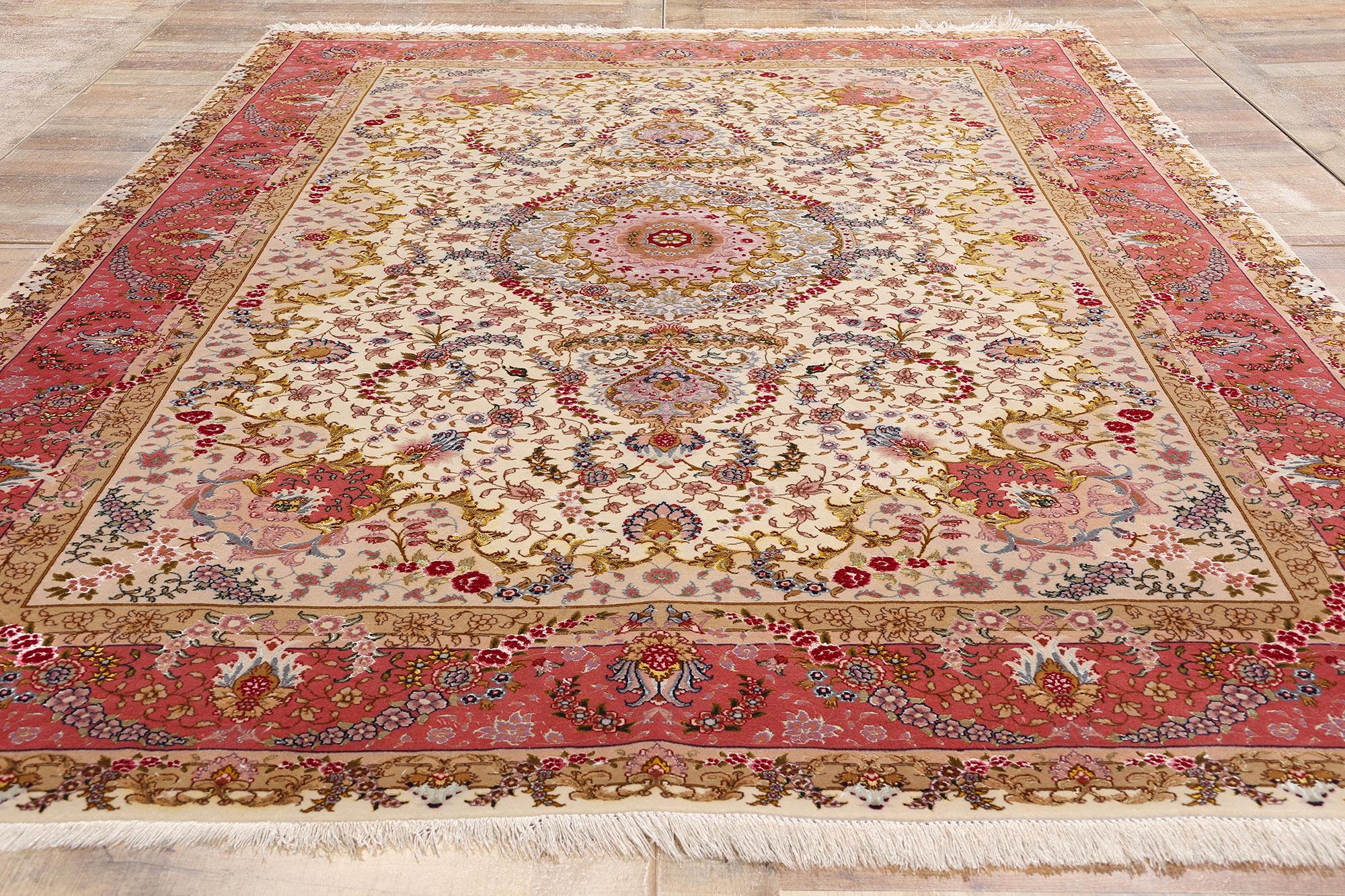 Tappeto persiano Tabriz vintage pastello in lana e seta pregiata in vendita 1