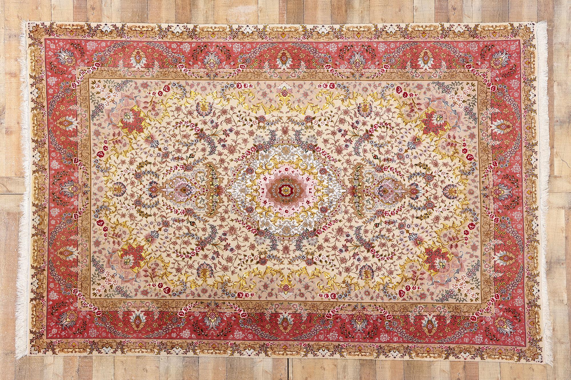 Tappeto persiano Tabriz vintage pastello in lana e seta pregiata in vendita 2