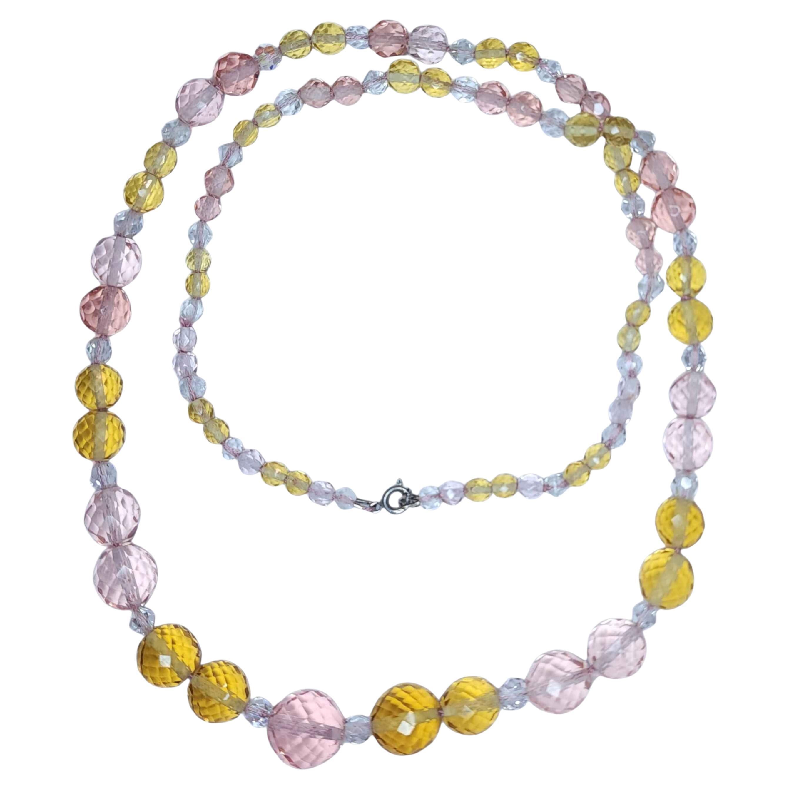Collana di cristalli di rocca rosa e gialli sfaccettati Vintage By