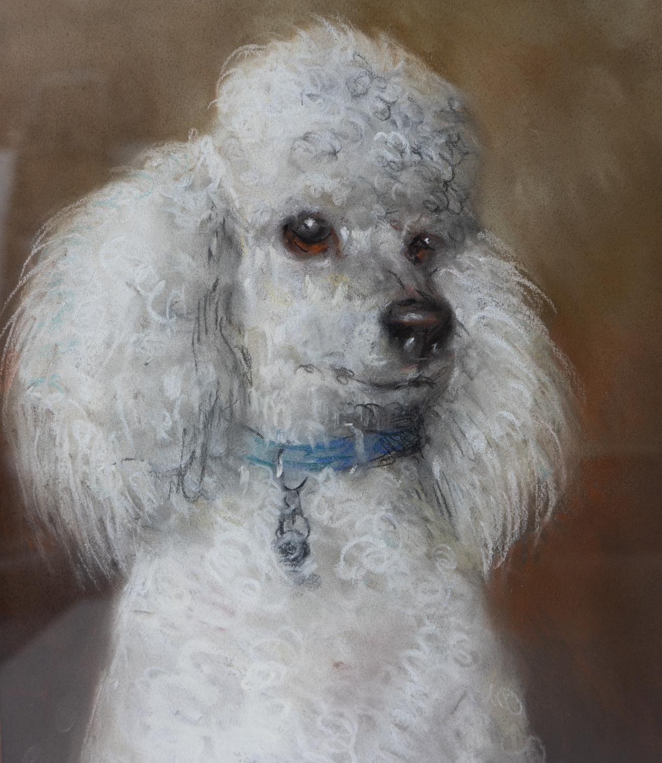 Hand-Crafted Vintage Pastel Portrait of a Poodle, Original Artwork For Sale