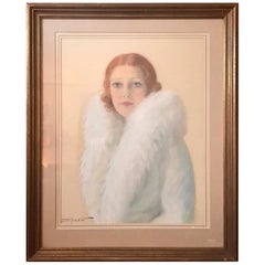 Vintage Pastel Portrait of Jeanette MacDonald American Singer and Actress