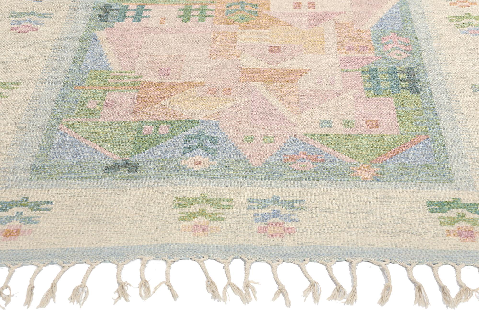 Hand-Woven Vintage Pastel Swedish Pictorial Rollakan Rug For Sale