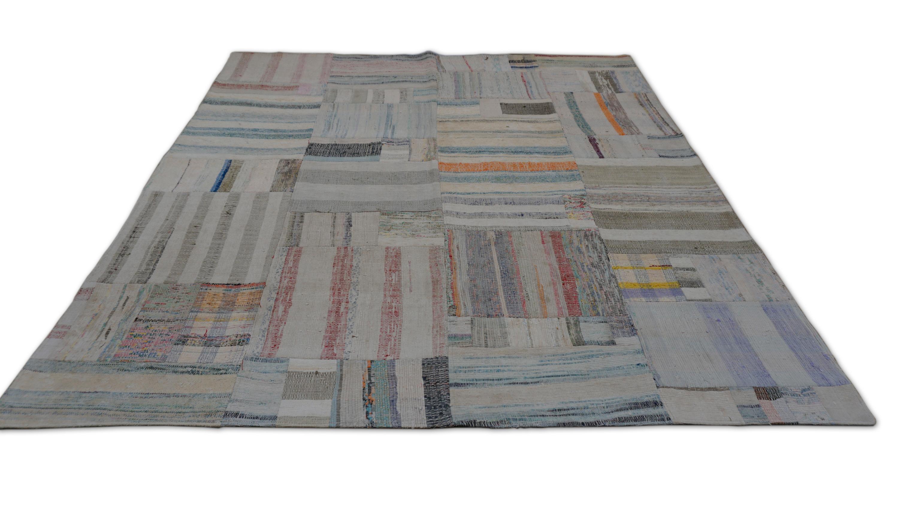 Turkish Vintage Pastel Toned Patch-Work Designed Rug 5'6''x5'11'' For Sale