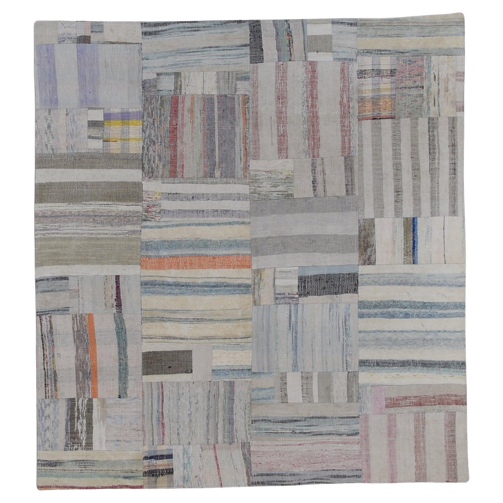 Vintage Pastel Toned Patch-Work Designed Rug 5'6''x5'11''