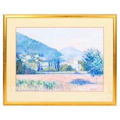 Vintage Pastel Tuscany Landscape by Brenda Mitchell, Late 20th Century