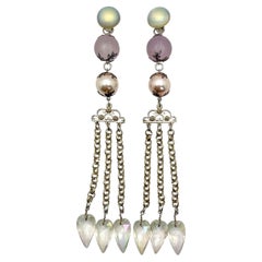 Vintage Pastels & Pearls Shoulder Duster Earrings 1990s