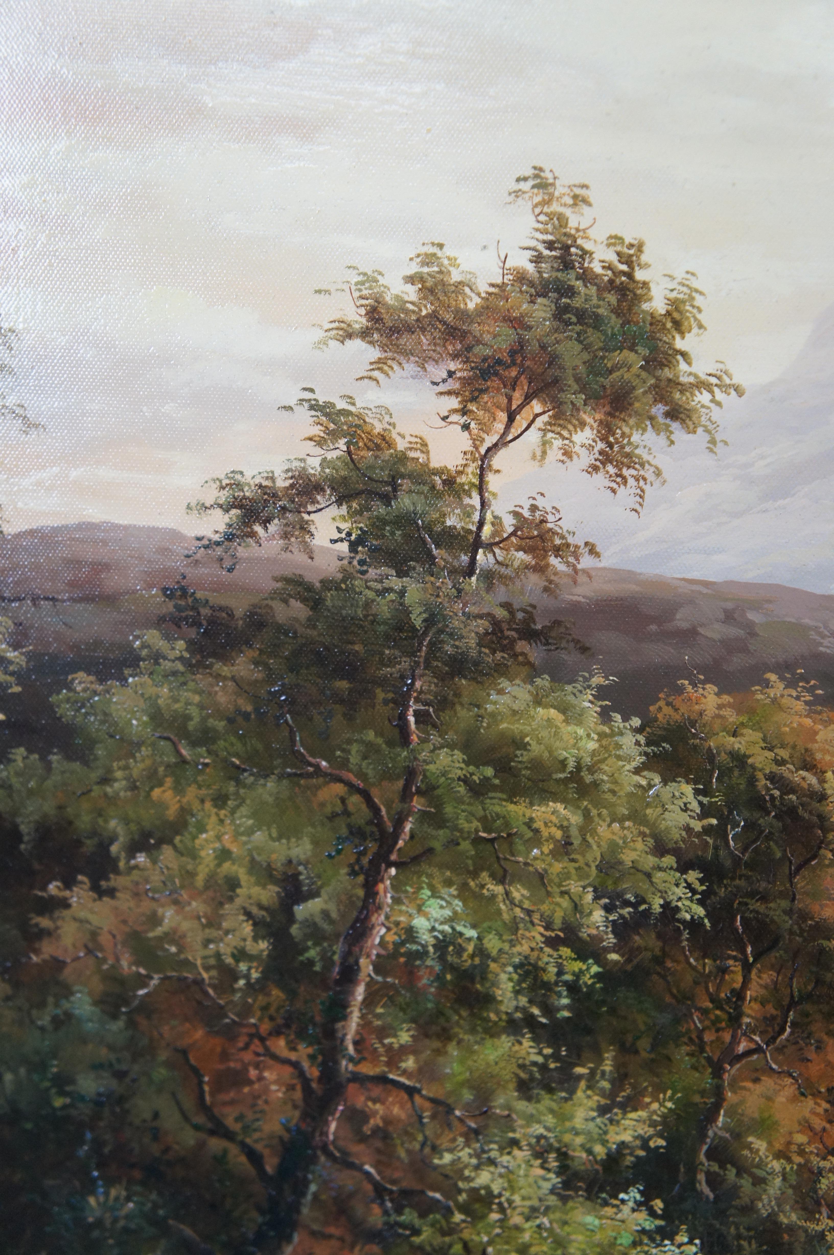 Vintage Pastoral Río Paisaje Pintura al óleo Realismo Ganado Pastando Enmarcado 44