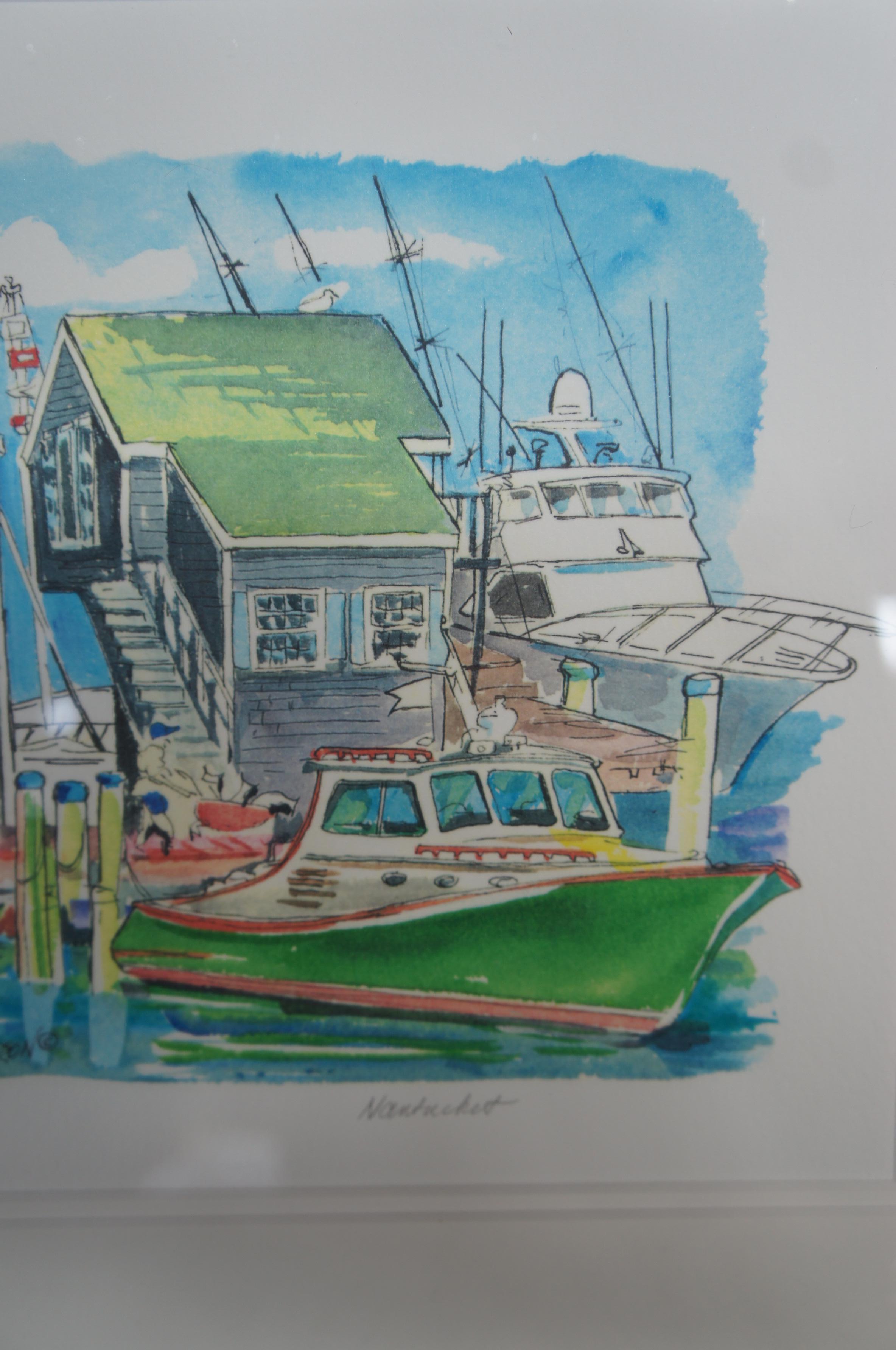 Vintage Pat Anderson Cottage Wharf Nautical Nantucket Harbor Lithograph Print 27 1