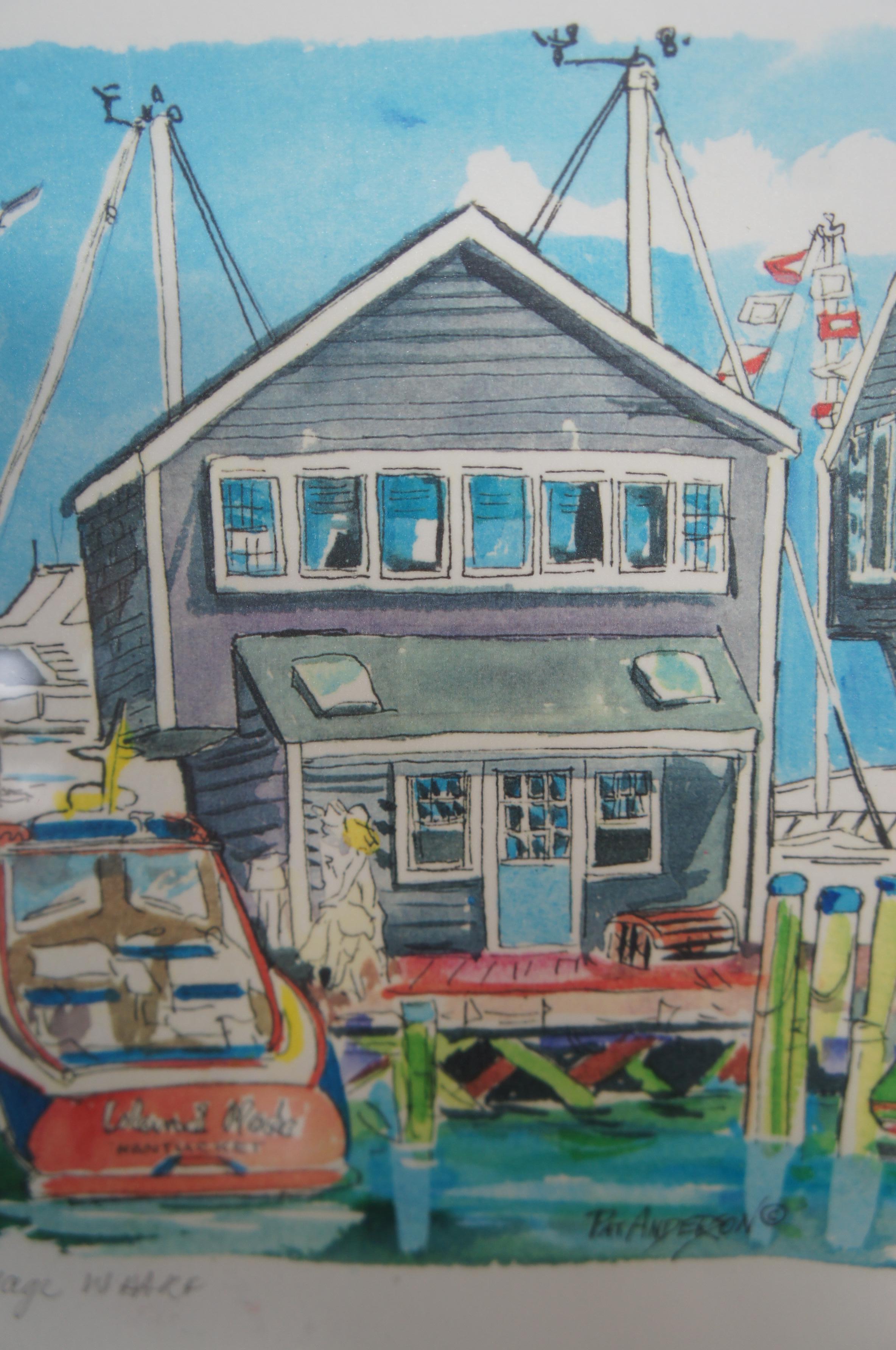 Vintage Pat Anderson Cottage Wharf Nautical Nantucket Harbor Lithograph Print 27 2