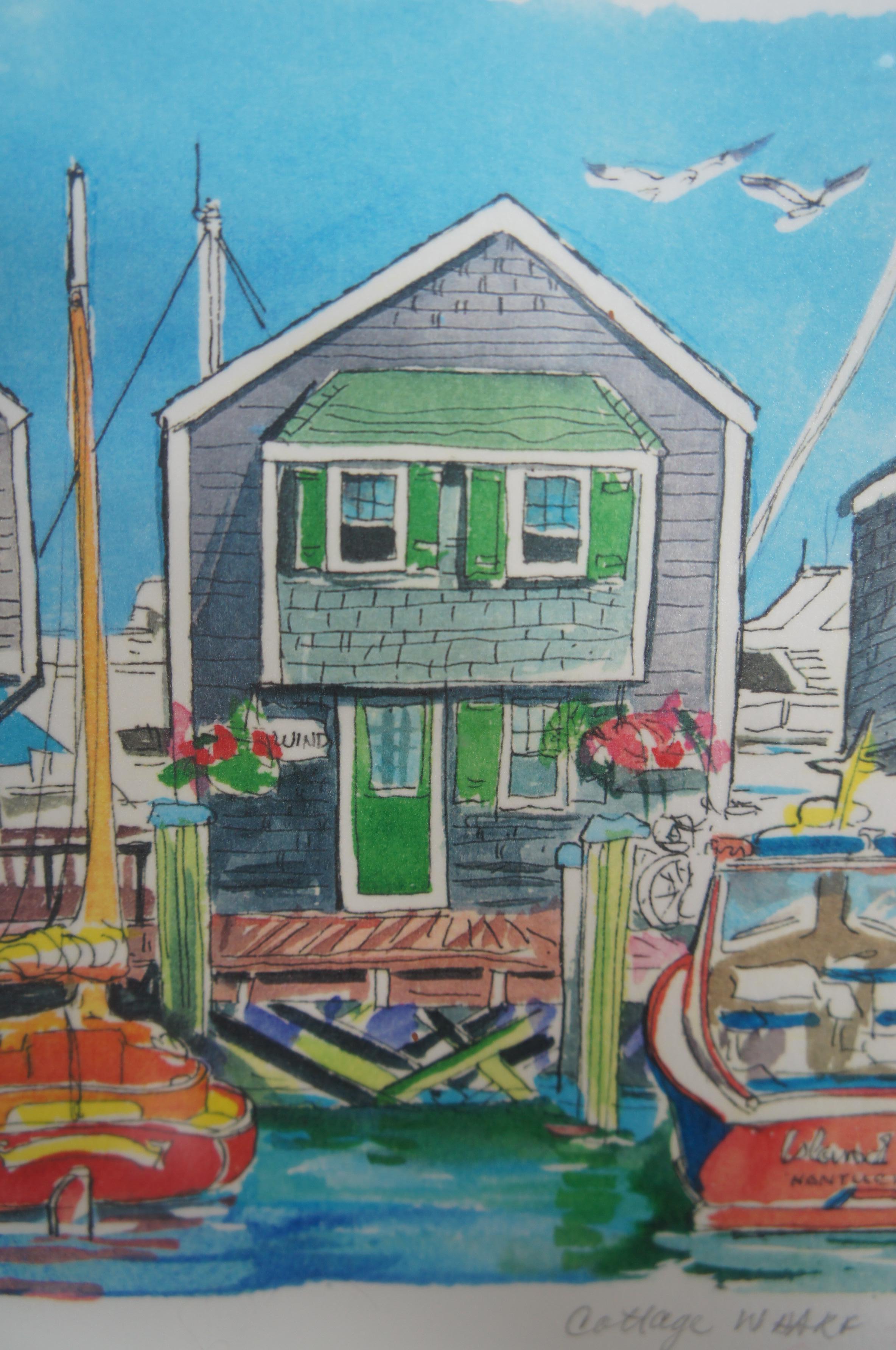 Vintage Pat Anderson Cottage Wharf Nautical Nantucket Harbor Lithograph Print 27 3