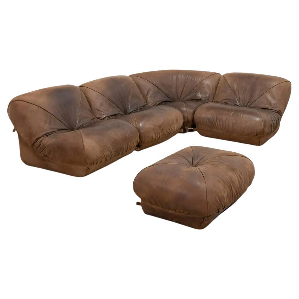 Vintage "Patate" Leather 4 Pc Sectional Sofa For Sale