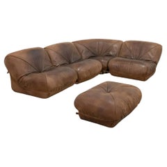 Vintage "Patate" Leather 4 Pc Sectional Sofa