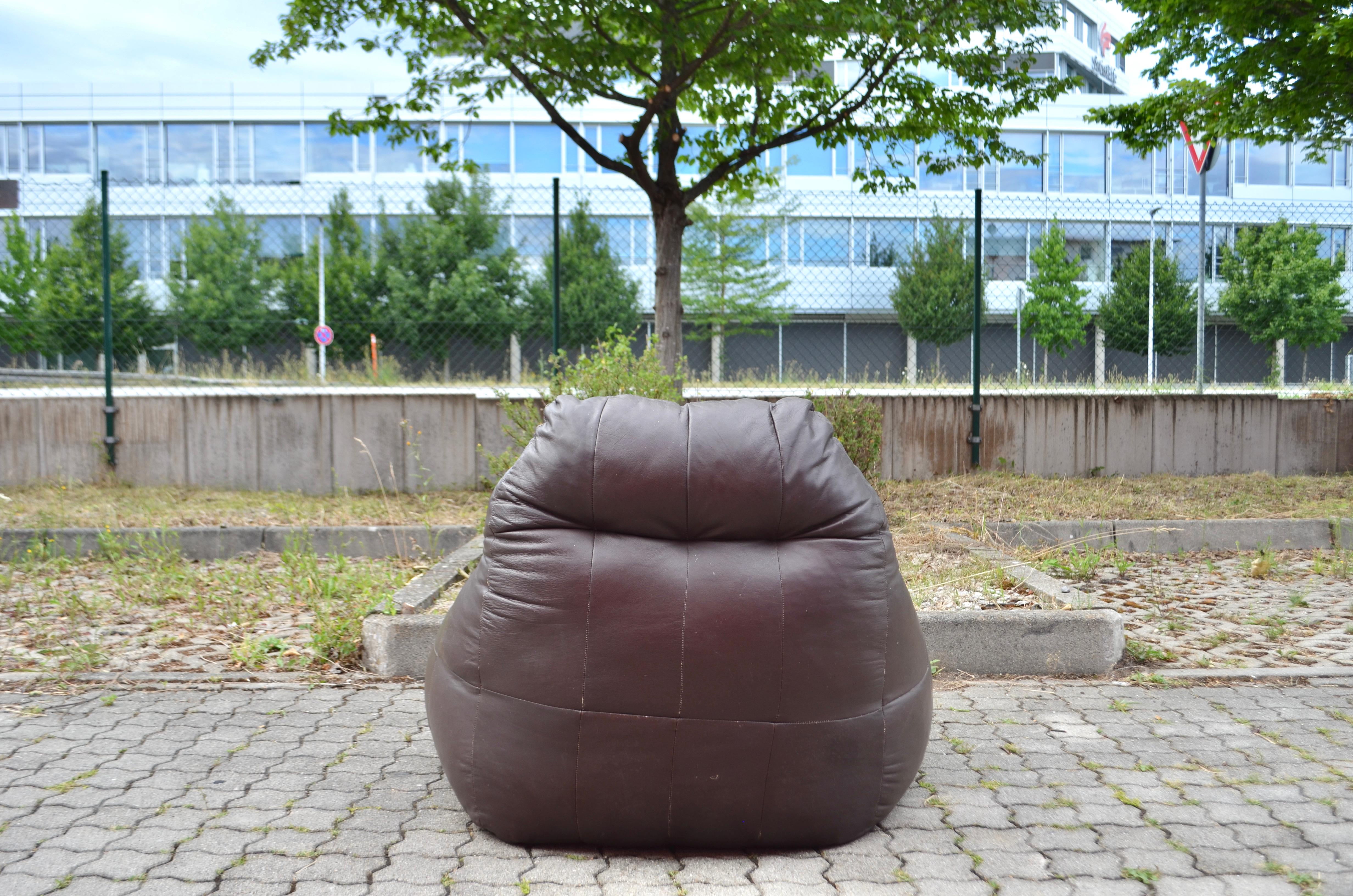 Vintage Patchwork Bean Bag brown Aniline Leather Lounge Chair For Sale 4