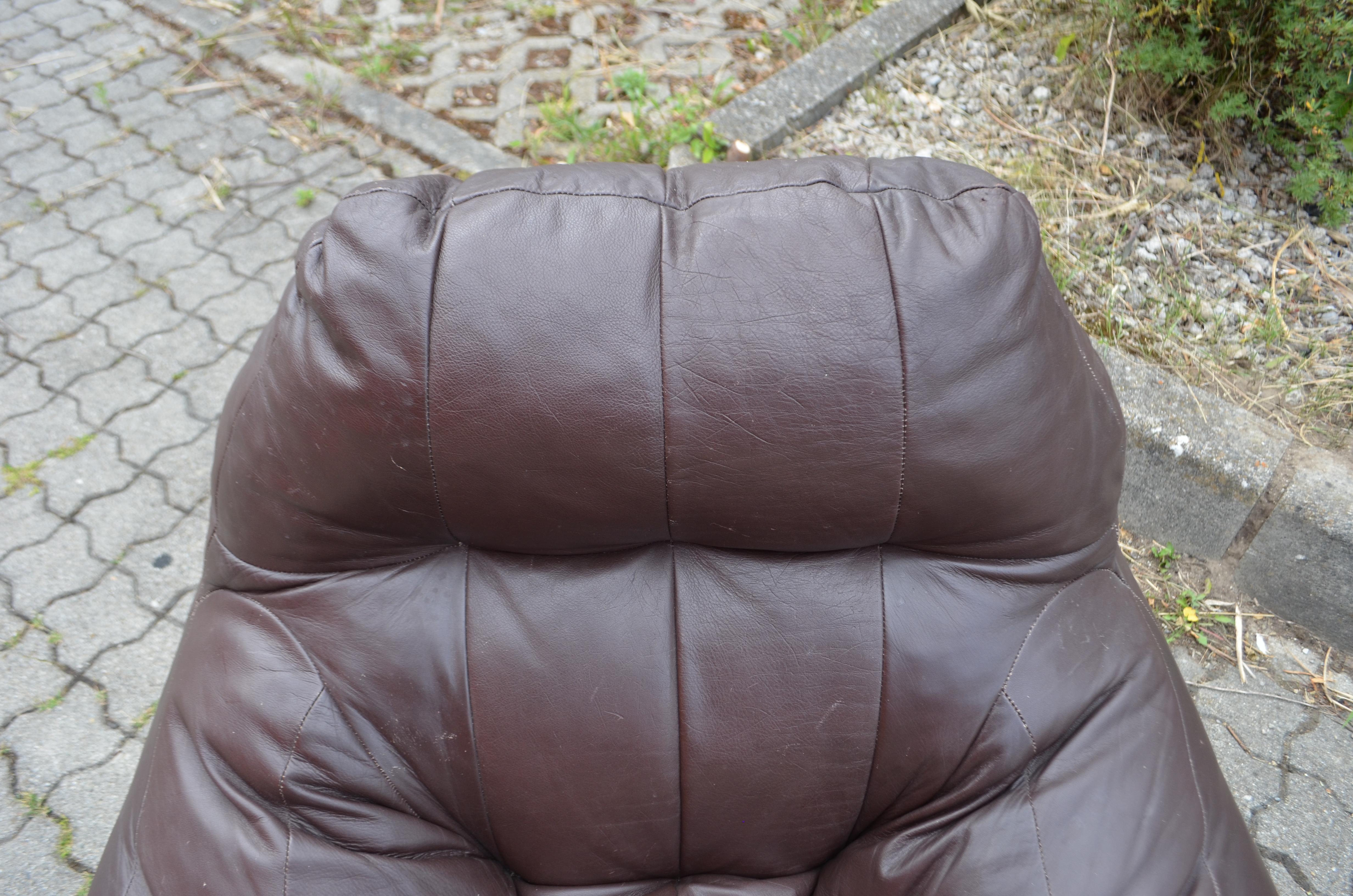 Vintage Patchwork Bean Bag brown Aniline Leather Lounge Chair For Sale 5