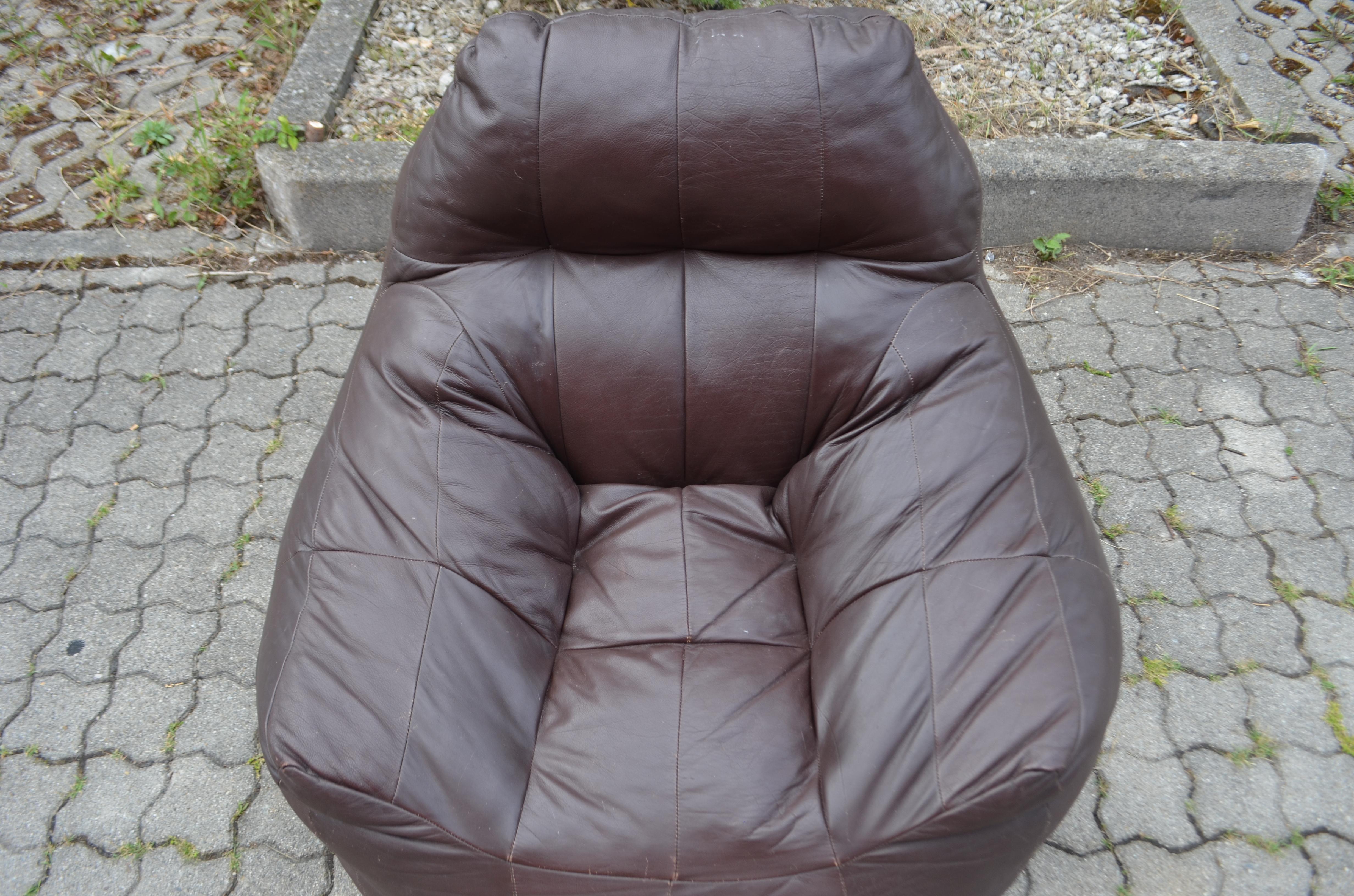 Vintage Patchwork Bean Bag brown Aniline Leather Lounge Chair For Sale 6