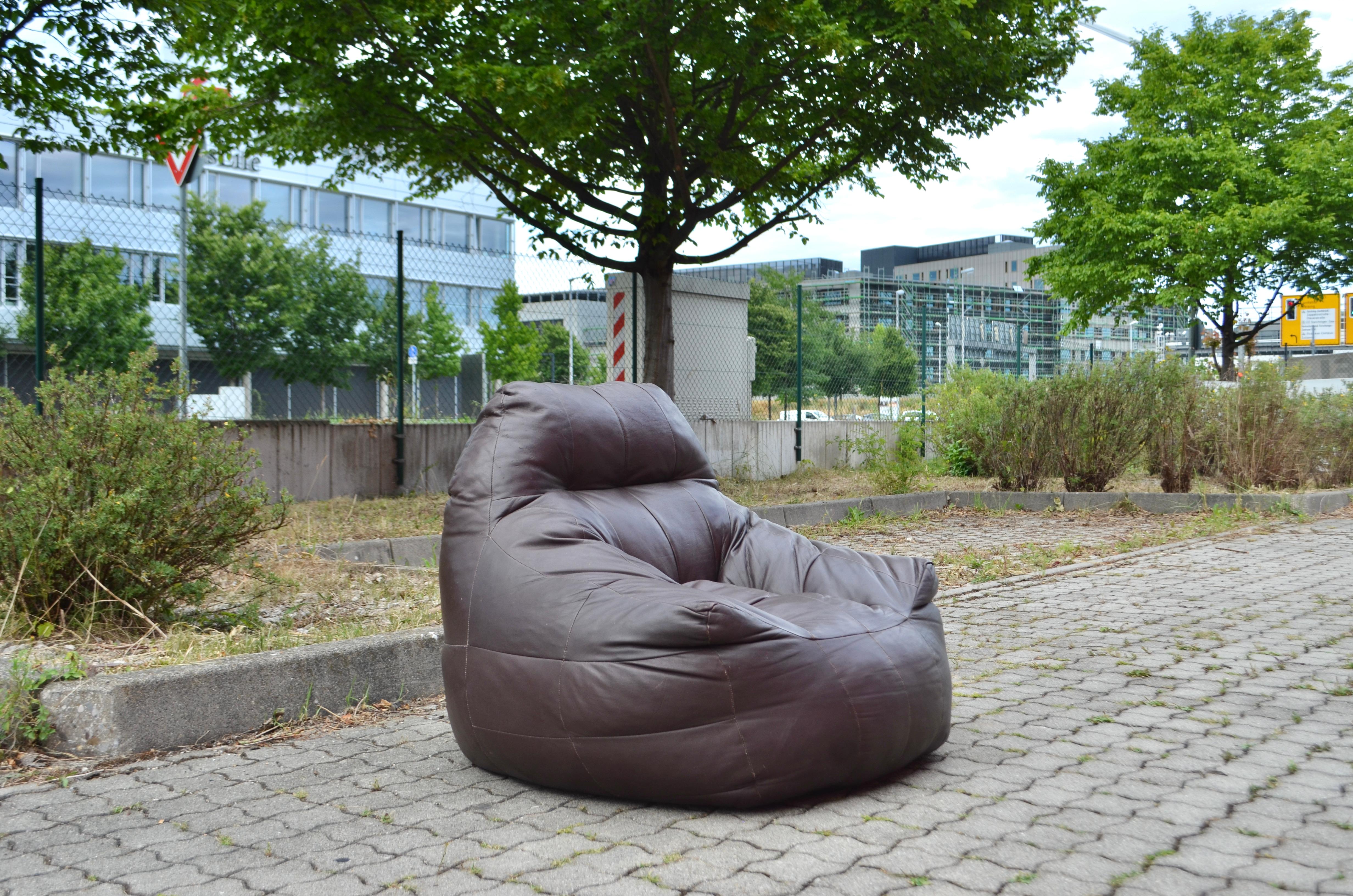 Vintage Patchwork Bean Bag brown Aniline Leather Lounge Chair For Sale 6