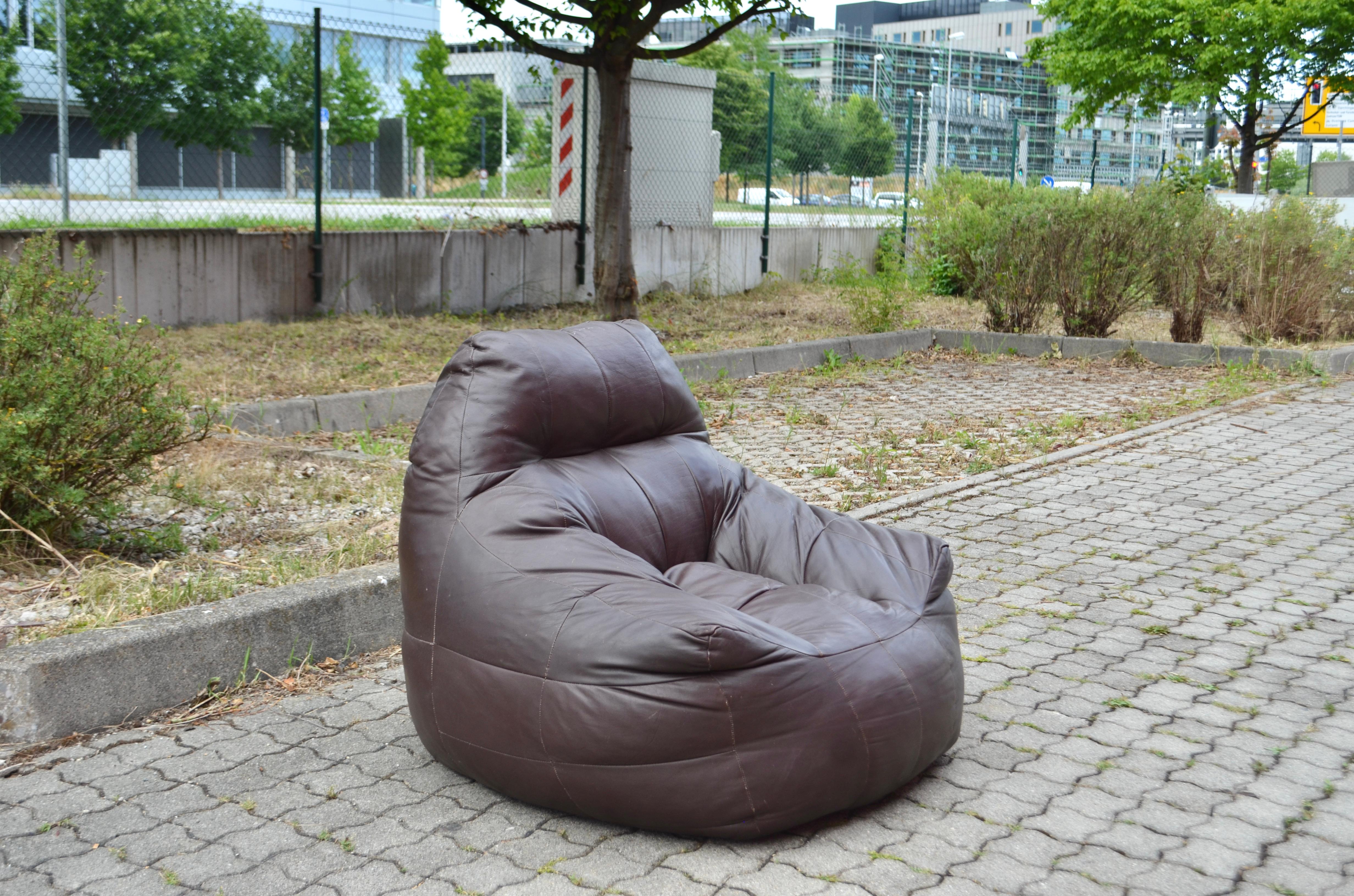 Vintage Patchwork Bean Bag brown Aniline Leather Lounge Chair For Sale 8