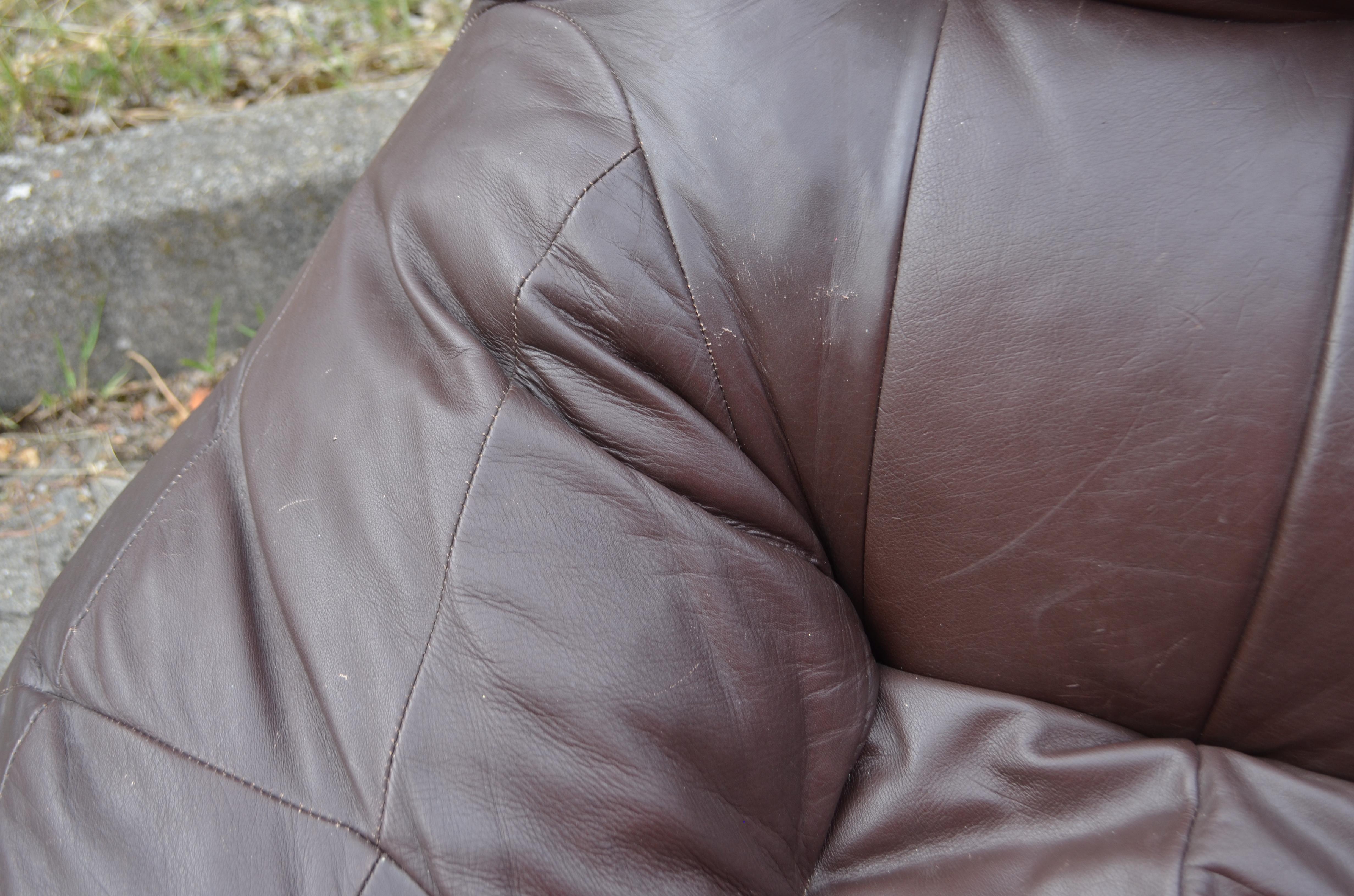 Vintage Patchwork Bean Bag brown Aniline Leather Lounge Chair For Sale 11