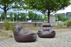 Vintage Patchwork Bean Bag brown Aniline Leather Lounge Chair