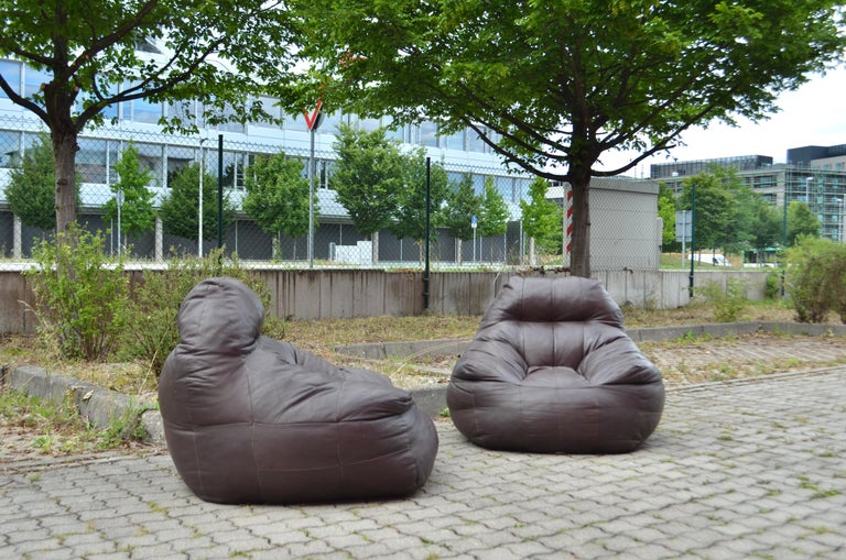Vintage Patchwork Bean Bag brown Aniline Leather Lounge Chair For