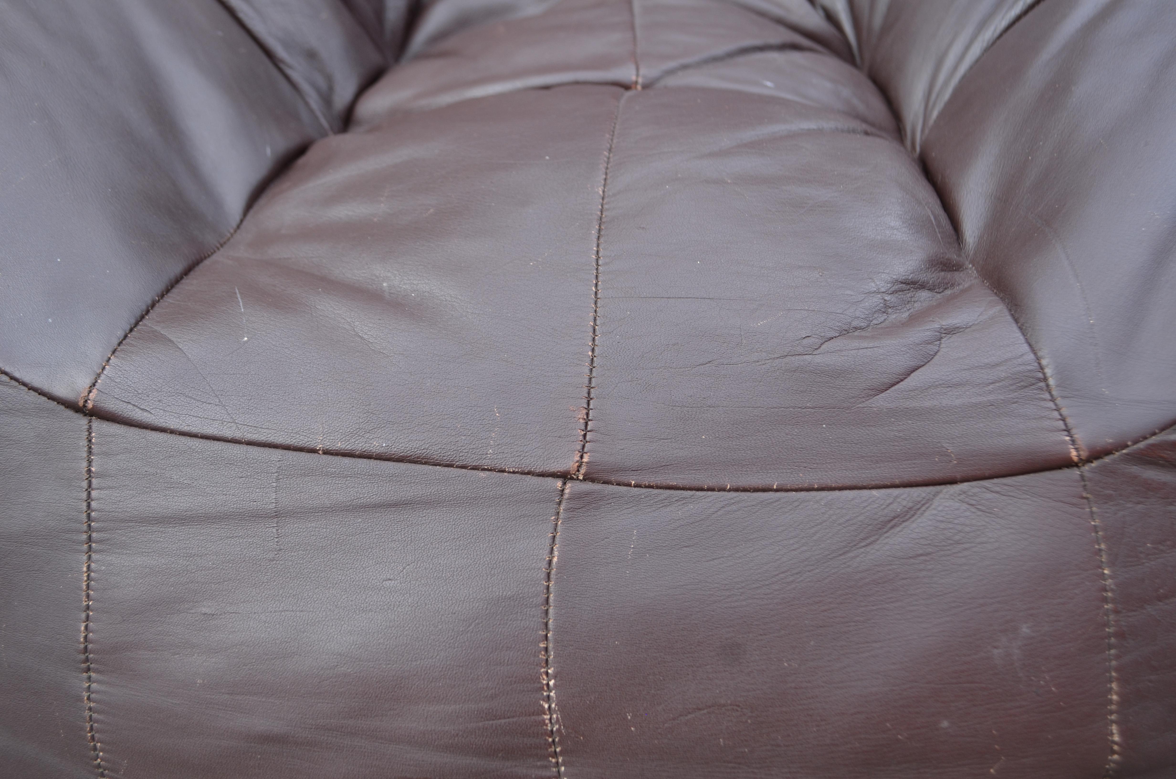 Vintage Patchwork Bean Bag brown Aniline Leather Lounge Chair For Sale 3