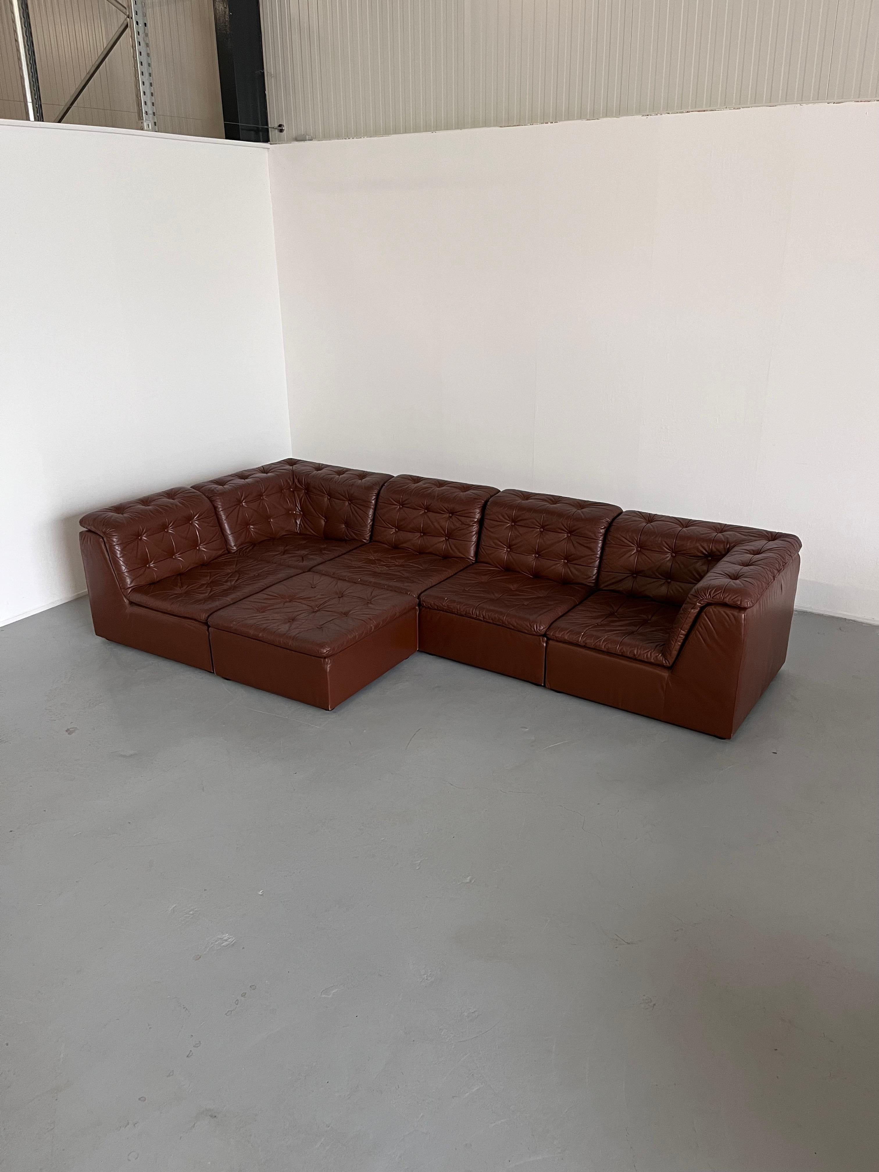 Vintage Patchwork Cognac Leather Six-Part Modular Sofa by Laauser, 1970s Germany For Sale 5
