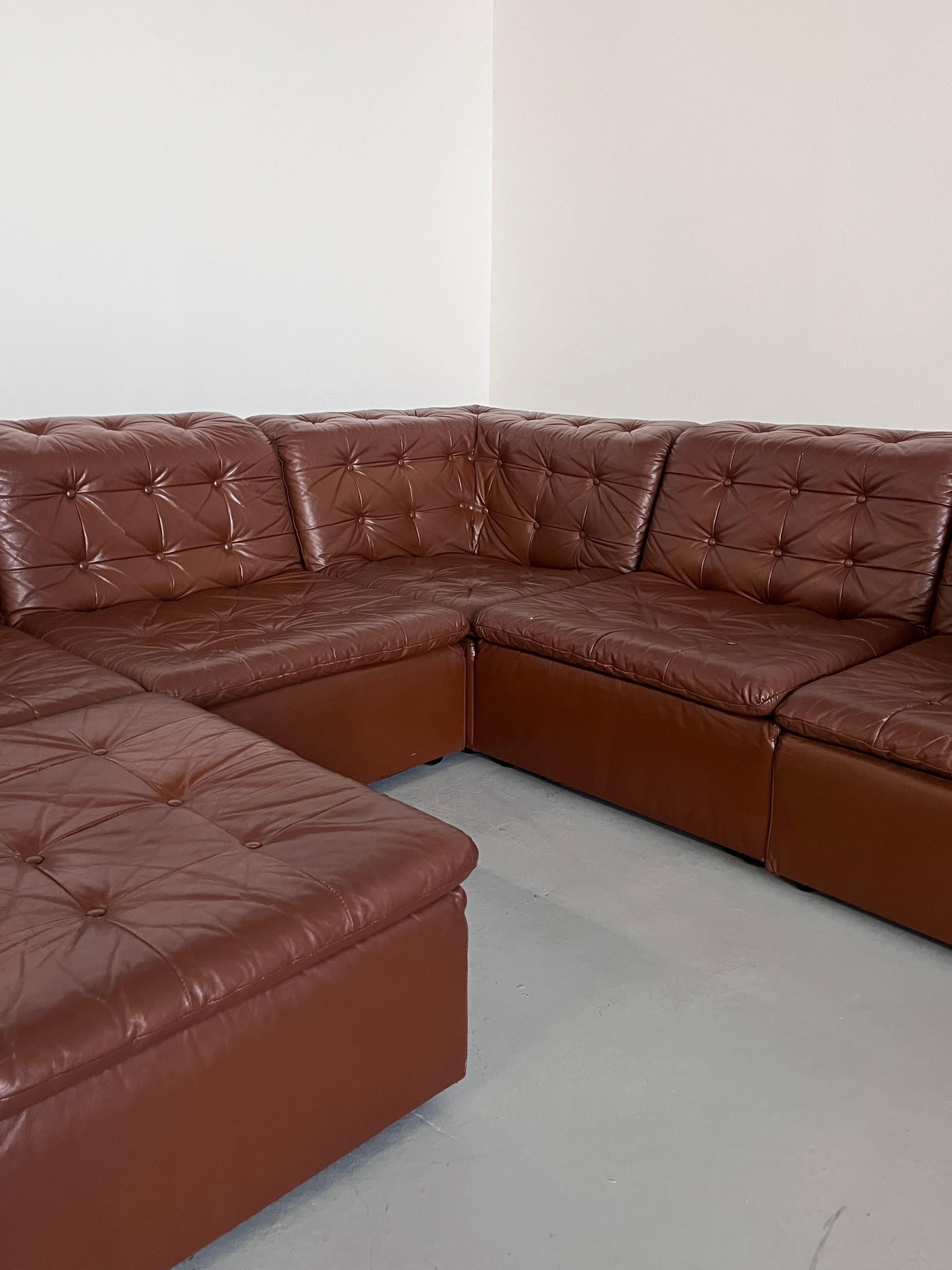 Vintage Patchwork Cognac Leather Six-Part Modular Sofa by Laauser, 1970s Germany For Sale 6