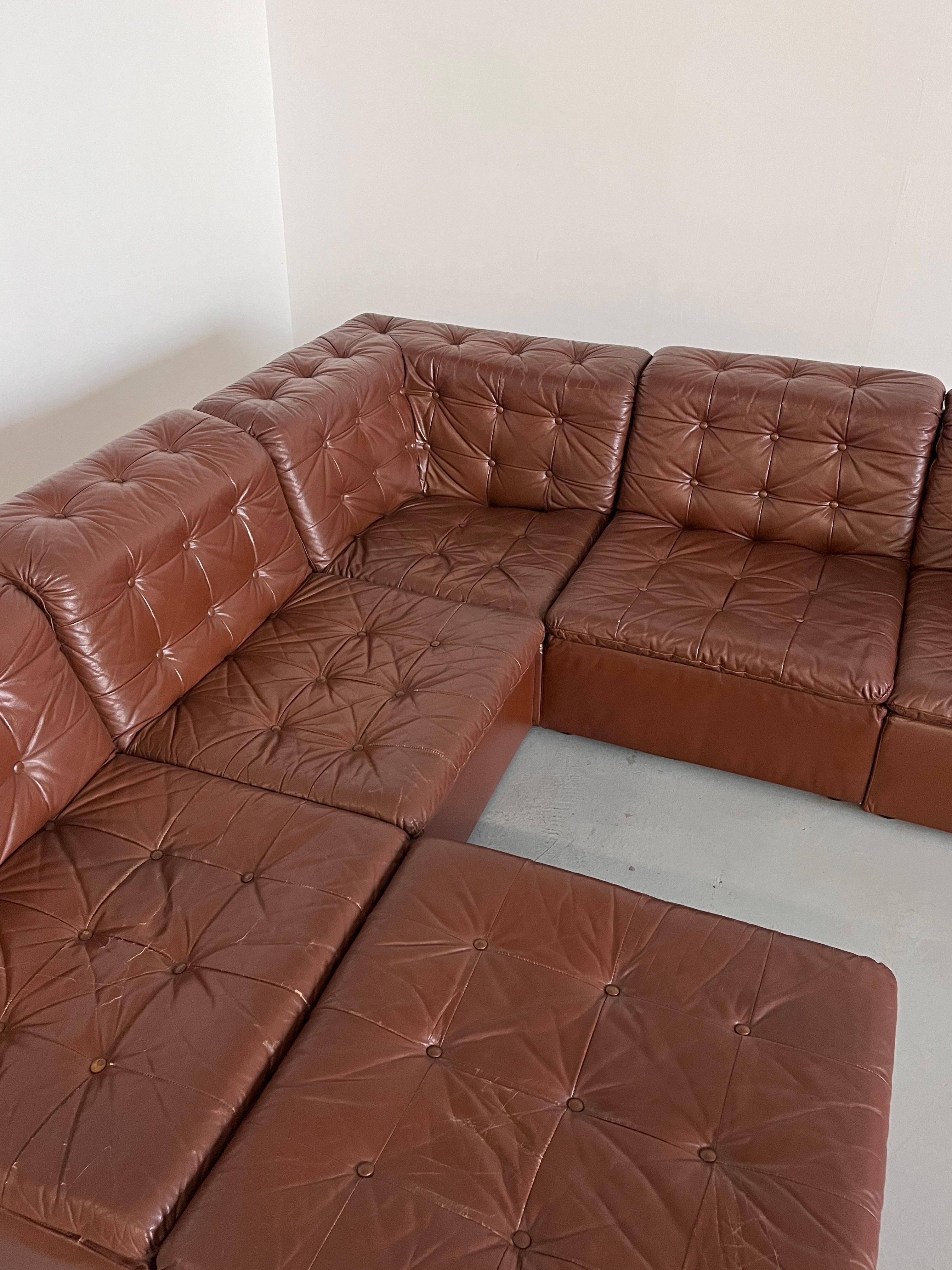 Vintage Patchwork Cognac Leather Six-Part Modular Sofa by Laauser, 1970s Germany For Sale 7