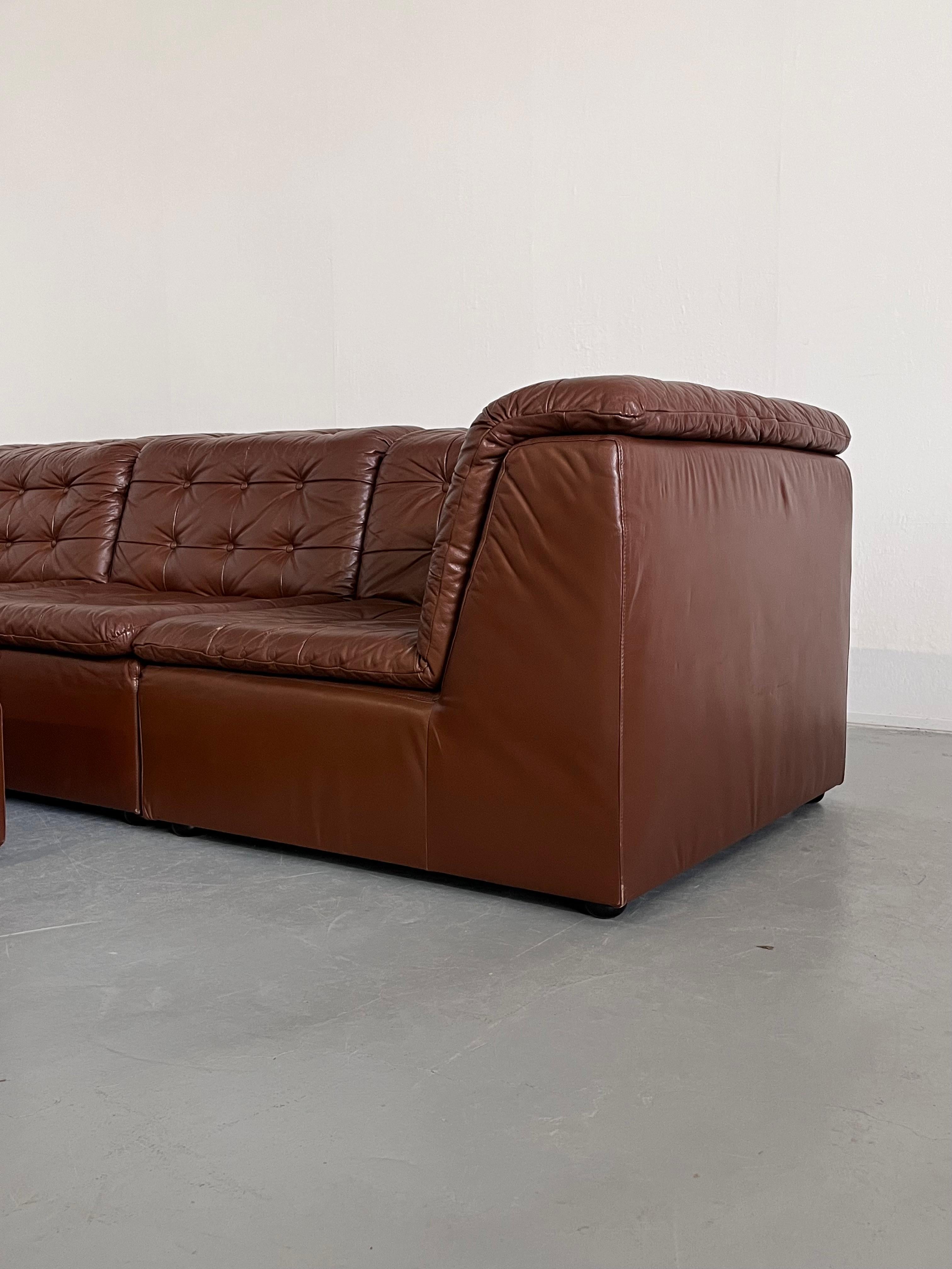 Vintage Patchwork Cognac Leather Six-Part Modular Sofa by Laauser, 1970s Germany For Sale 8
