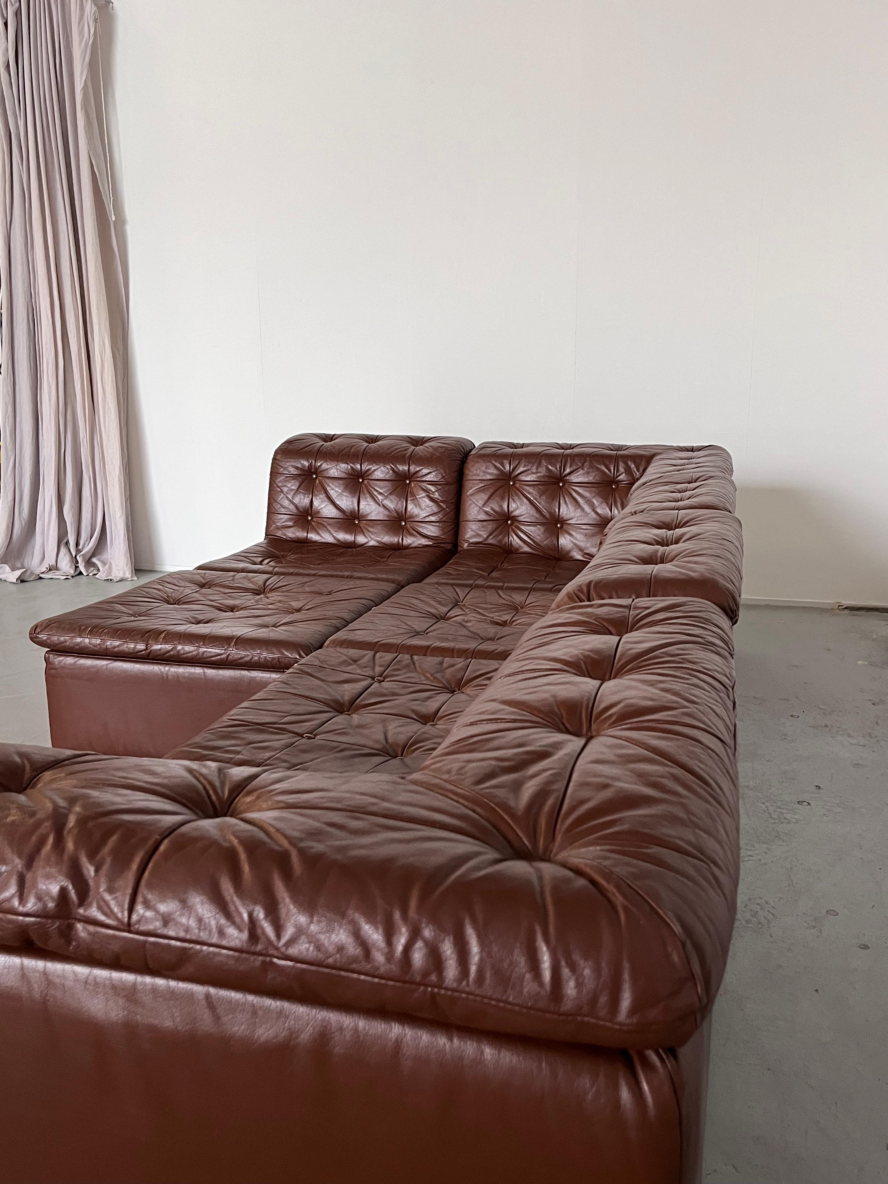 Modulares Vintage-Sofa aus cognacfarbenem Leder mit Patchwork-Muster von Laauser, 1970er Jahre, Deutschland im Angebot 11