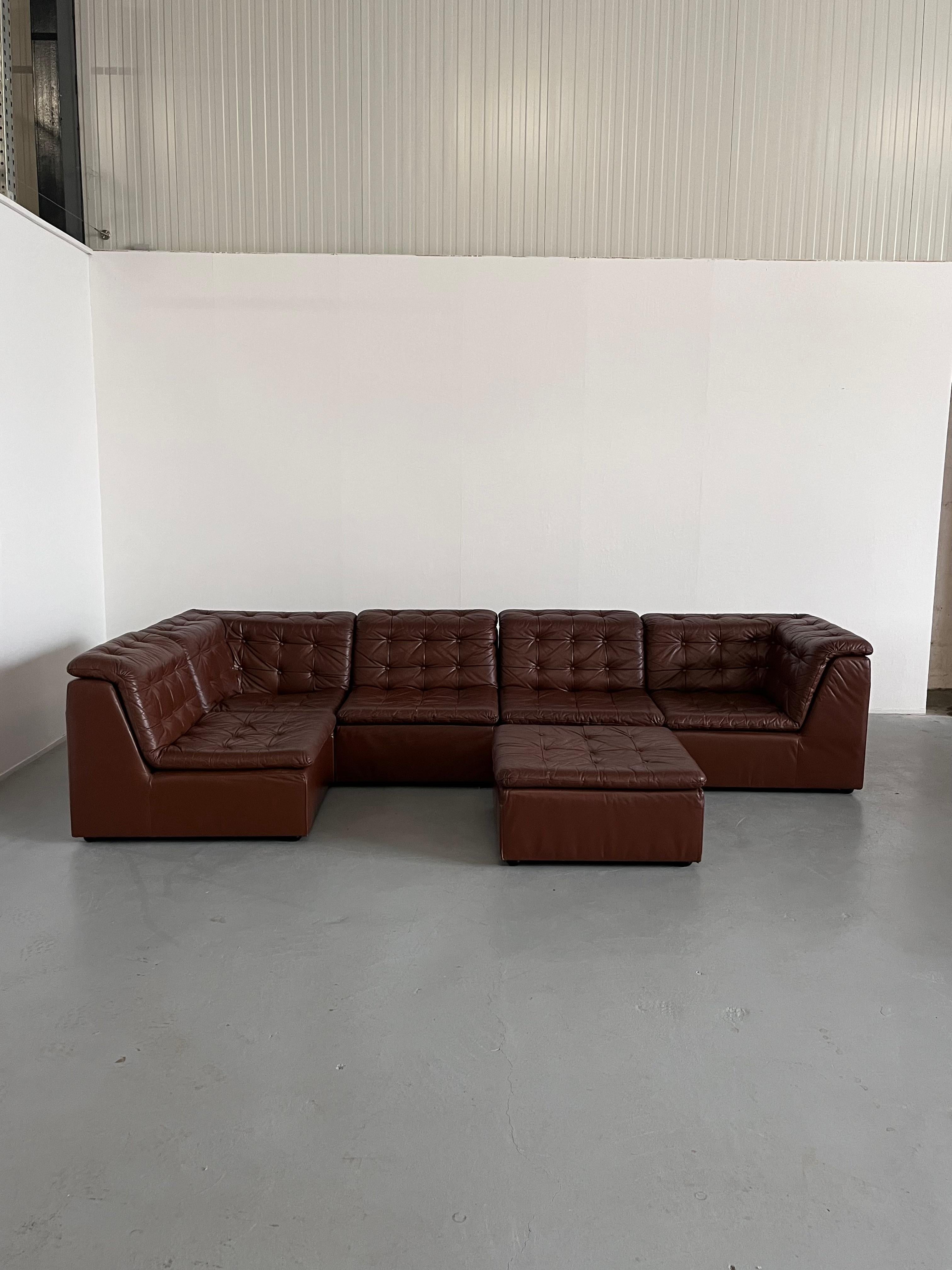 Mid-Century Modern Vintage Patchwork Cognac Leather Six-Part Modular Sofa by Laauser, 1970s Germany For Sale