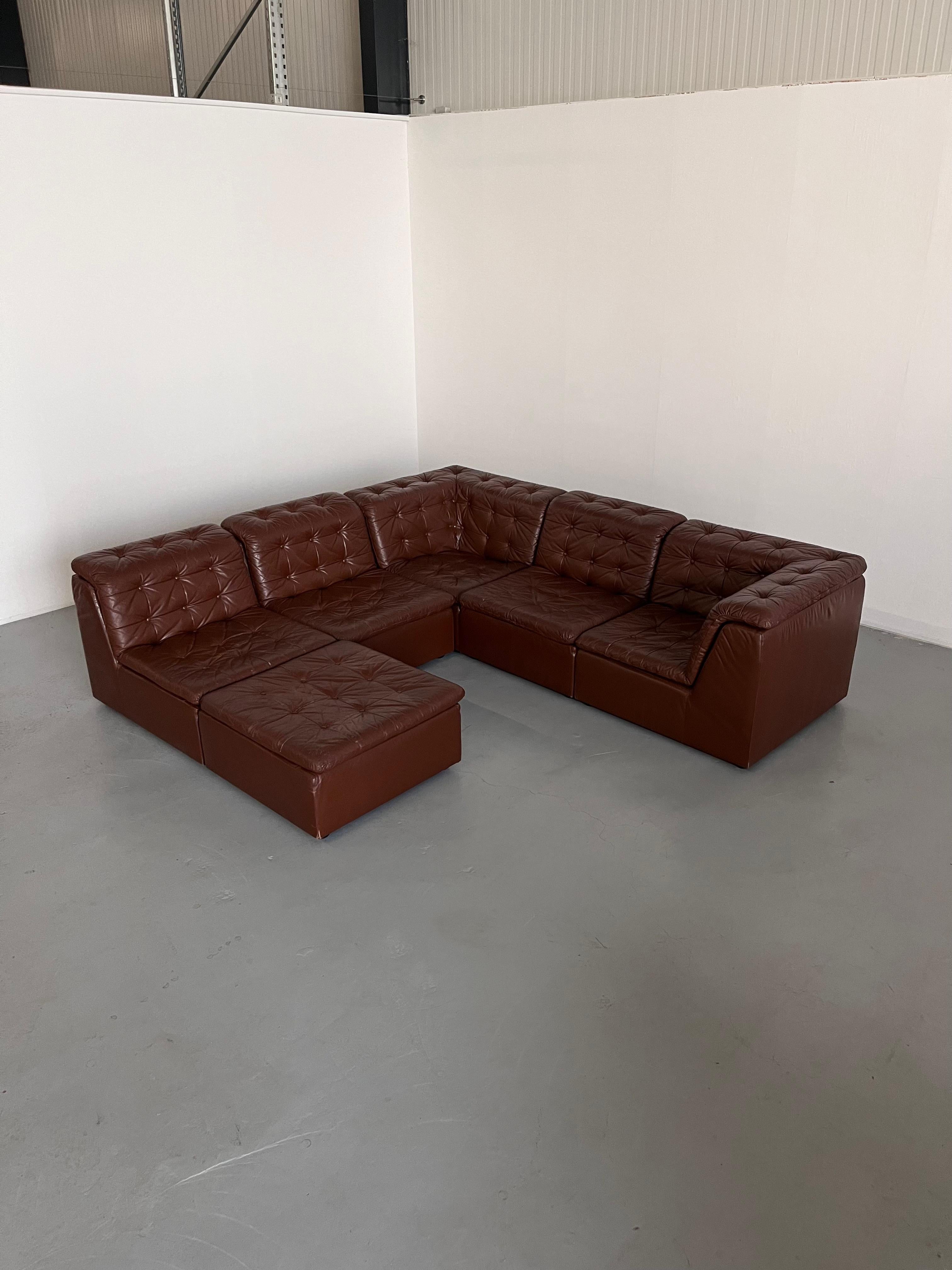 Vintage Patchwork Cognac Leather Six-Part Modular Sofa by Laauser, 1970s Germany In Good Condition For Sale In Zagreb, HR