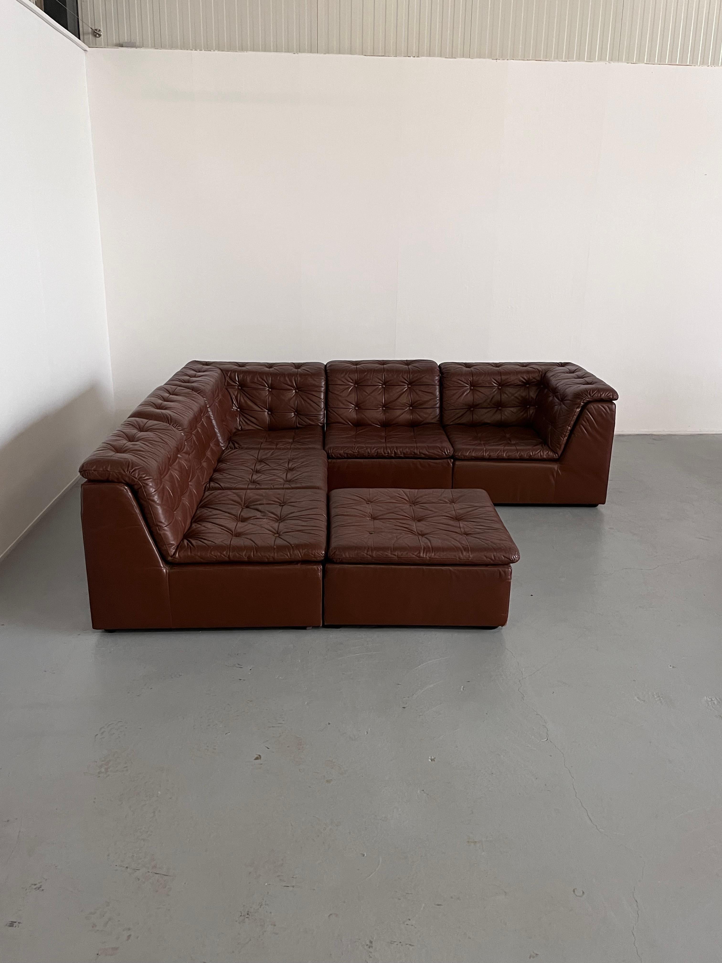 Late 20th Century Vintage Patchwork Cognac Leather Six-Part Modular Sofa by Laauser, 1970s Germany For Sale
