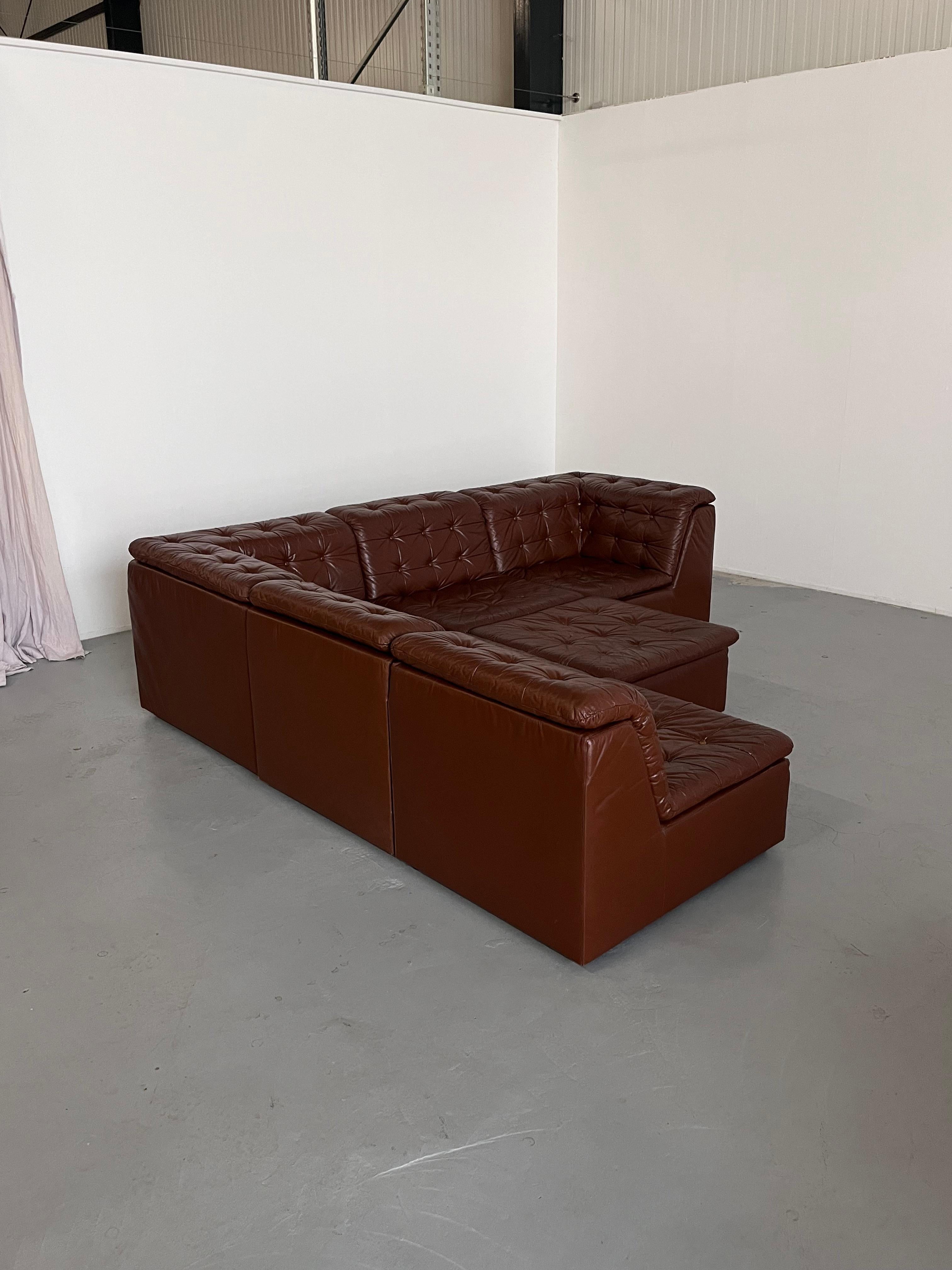 Vintage Patchwork Cognac Leather Six-Part Modular Sofa by Laauser, 1970s Germany For Sale 2
