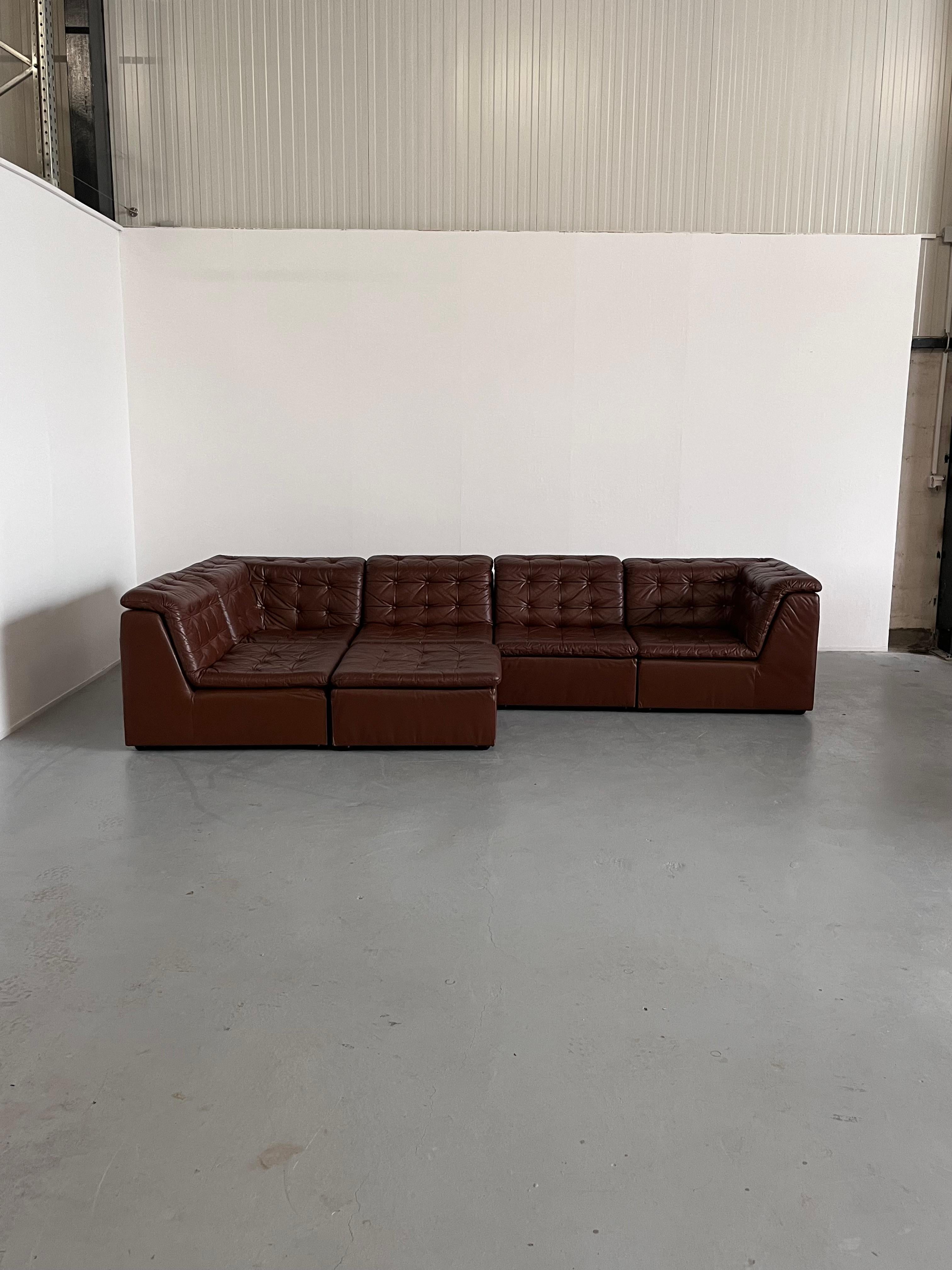 Modulares Vintage-Sofa aus cognacfarbenem Leder mit Patchwork-Muster von Laauser, 1970er Jahre, Deutschland im Angebot 3