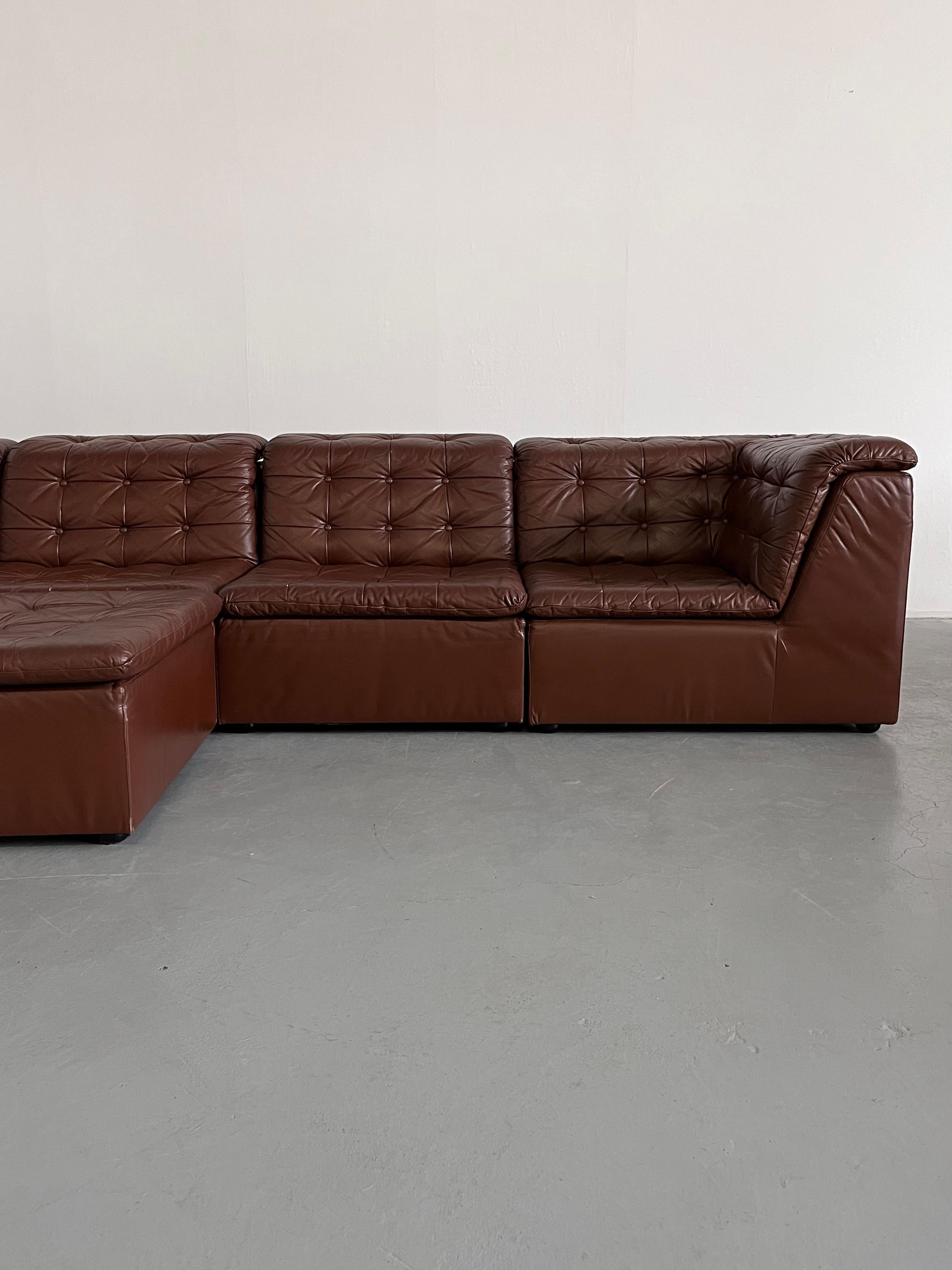 Vintage Patchwork Cognac Leather Six-Part Modular Sofa by Laauser, 1970s Germany For Sale 4