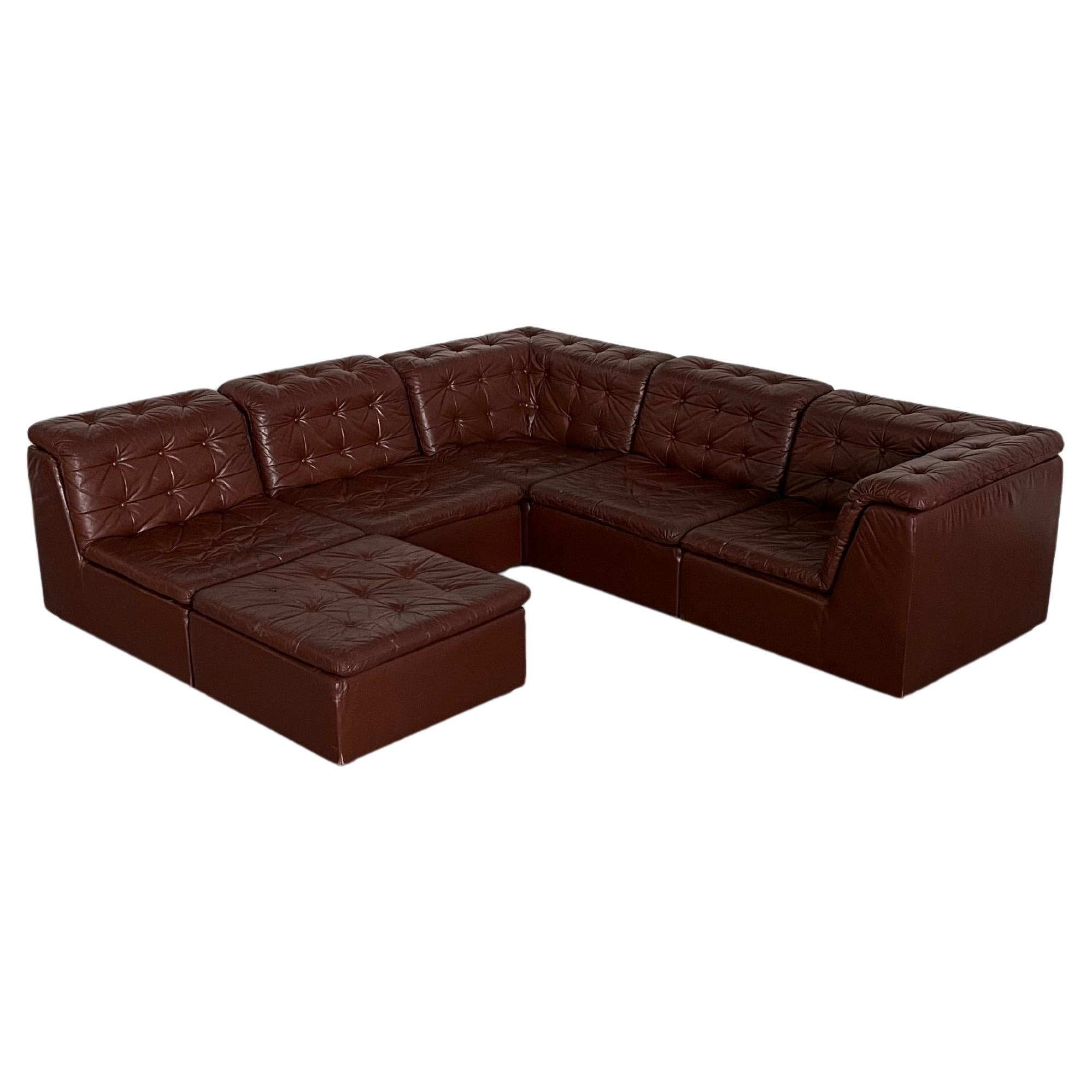 Vintage Patchwork Cognac Leather Six-Part Modular Sofa by Laauser, 1970s Germany For Sale