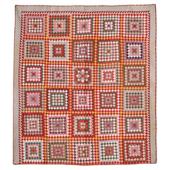 Vintage Patchwork Cotton coloured “Trip around the world" Quilt, USA, late 19th 
