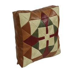 Vintage Patchwork Cushion Pillow Diamond Pattern Faux Leather 45cm
