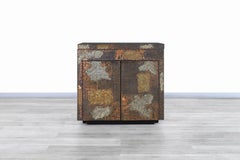 Mobile bar vintage con piano ribaltabile patchwork di Paul Evans per Directional