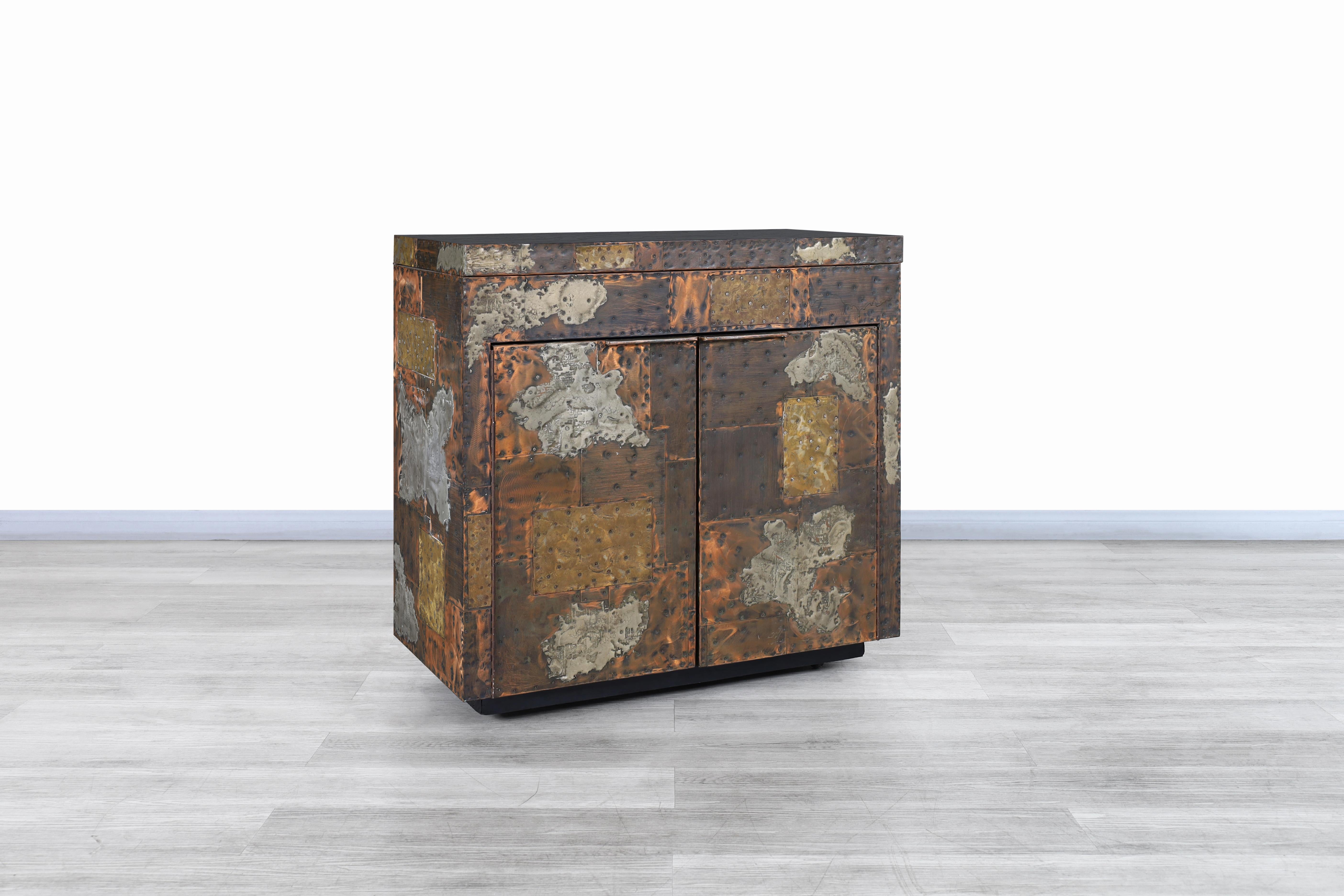 Late 20th Century Vintage Patchwork Fliptop Bar Cabinet by Paul Evans for Directional For Sale