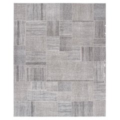 Tapis gris vintage patchwork tissé à la main à plat à tissage plat