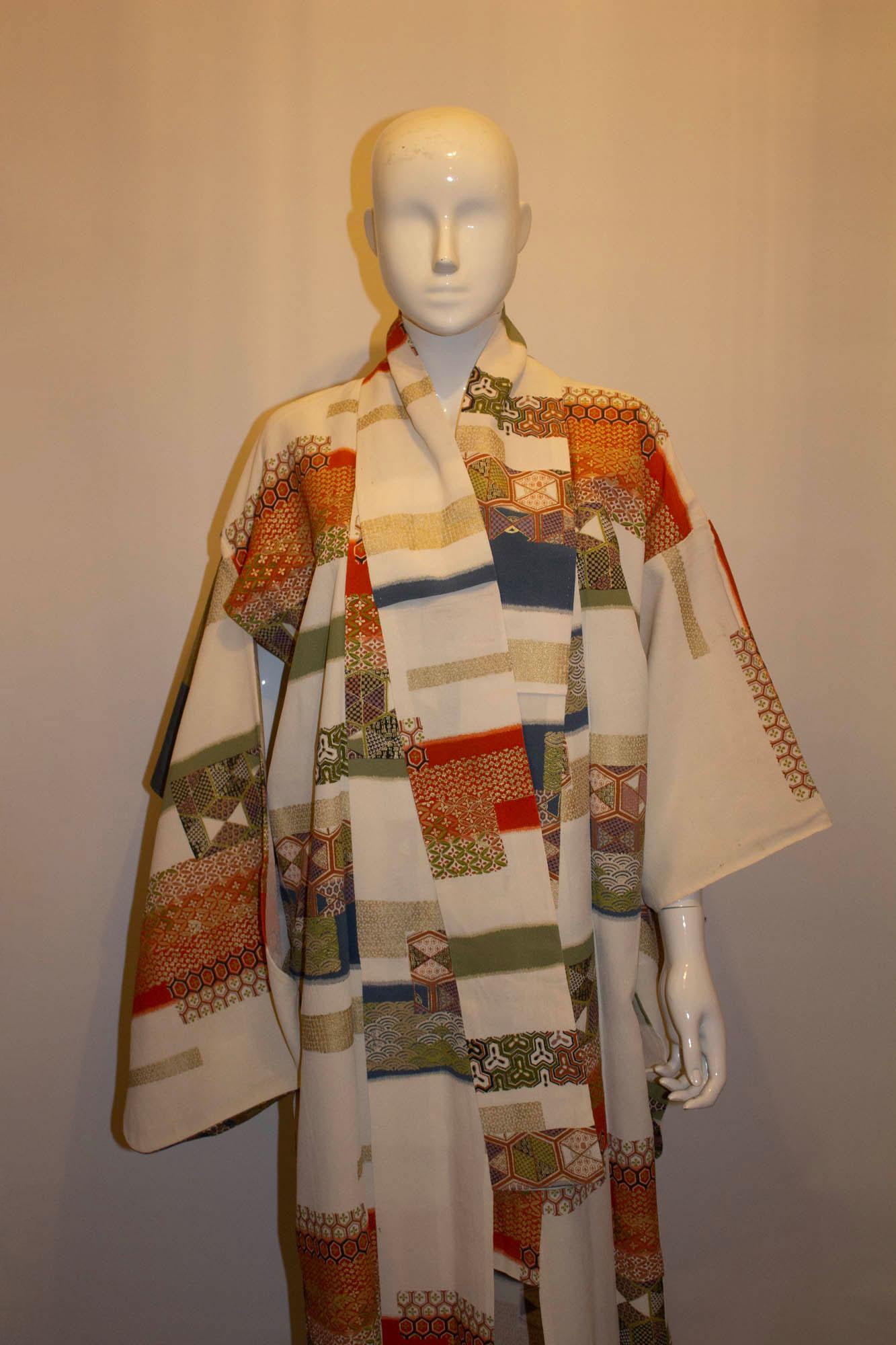 Brown Vintage Patchwork Kimono For Sale