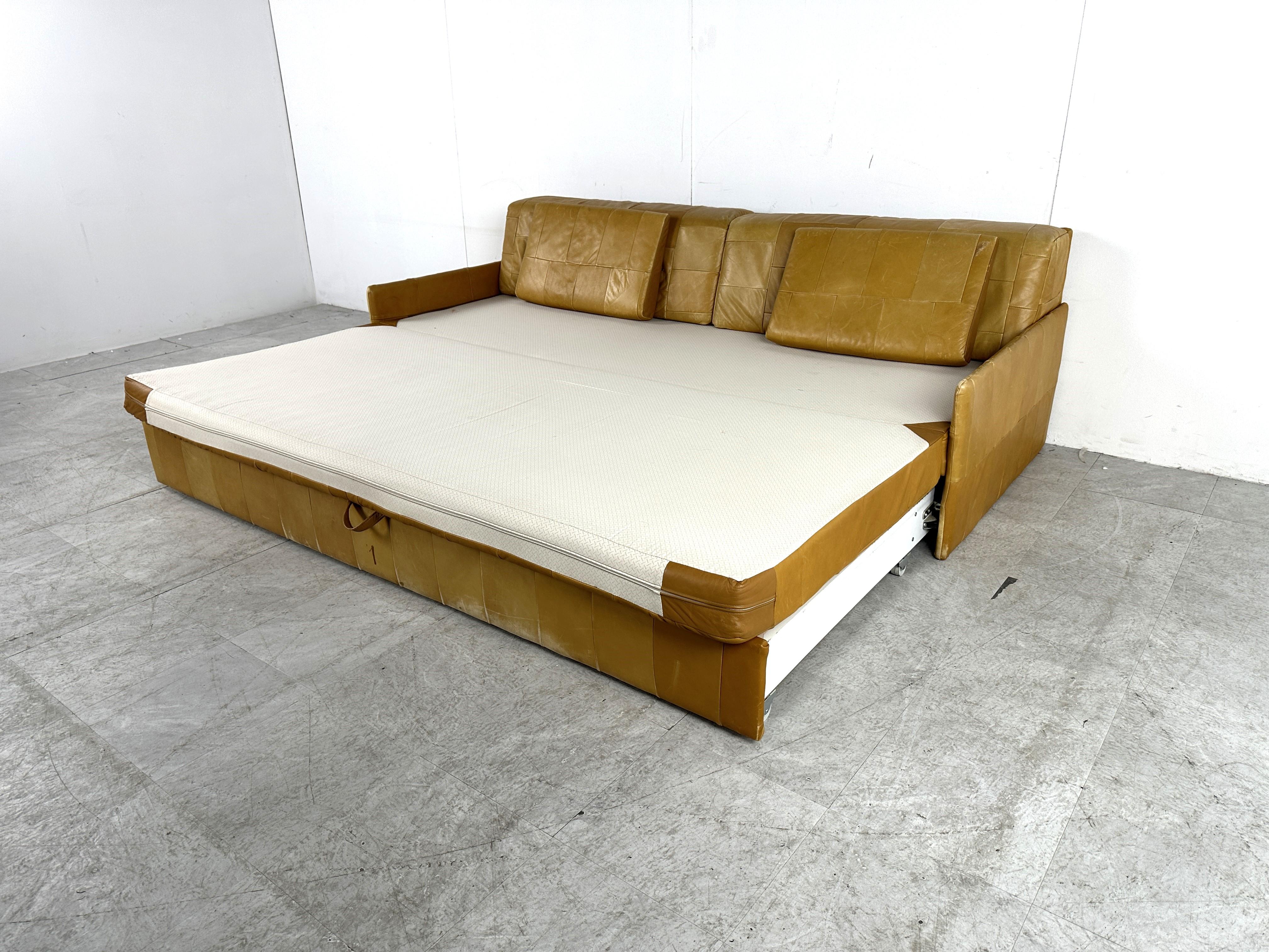 Vintage patchwork leather daybed, 1970s 3