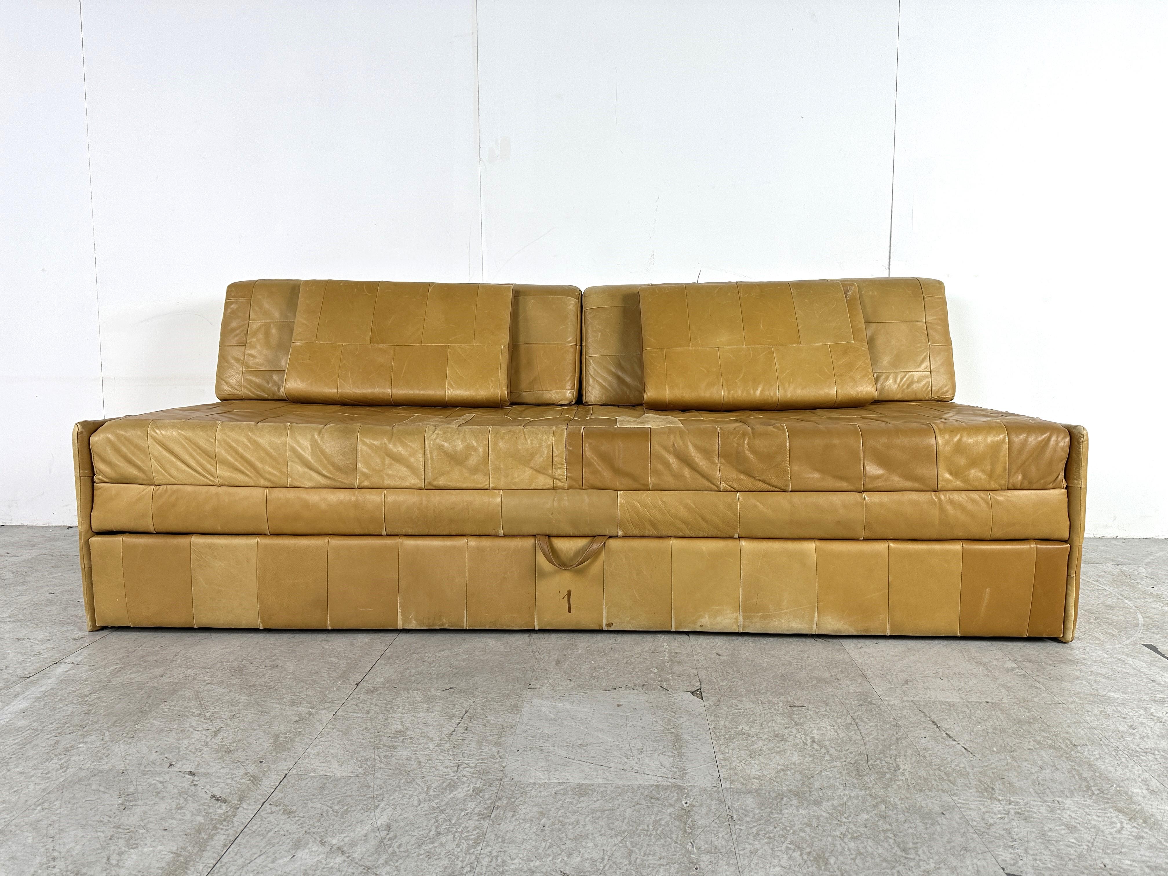 Mid-Century Modern Vintage patchwork leather daybed, 1970s