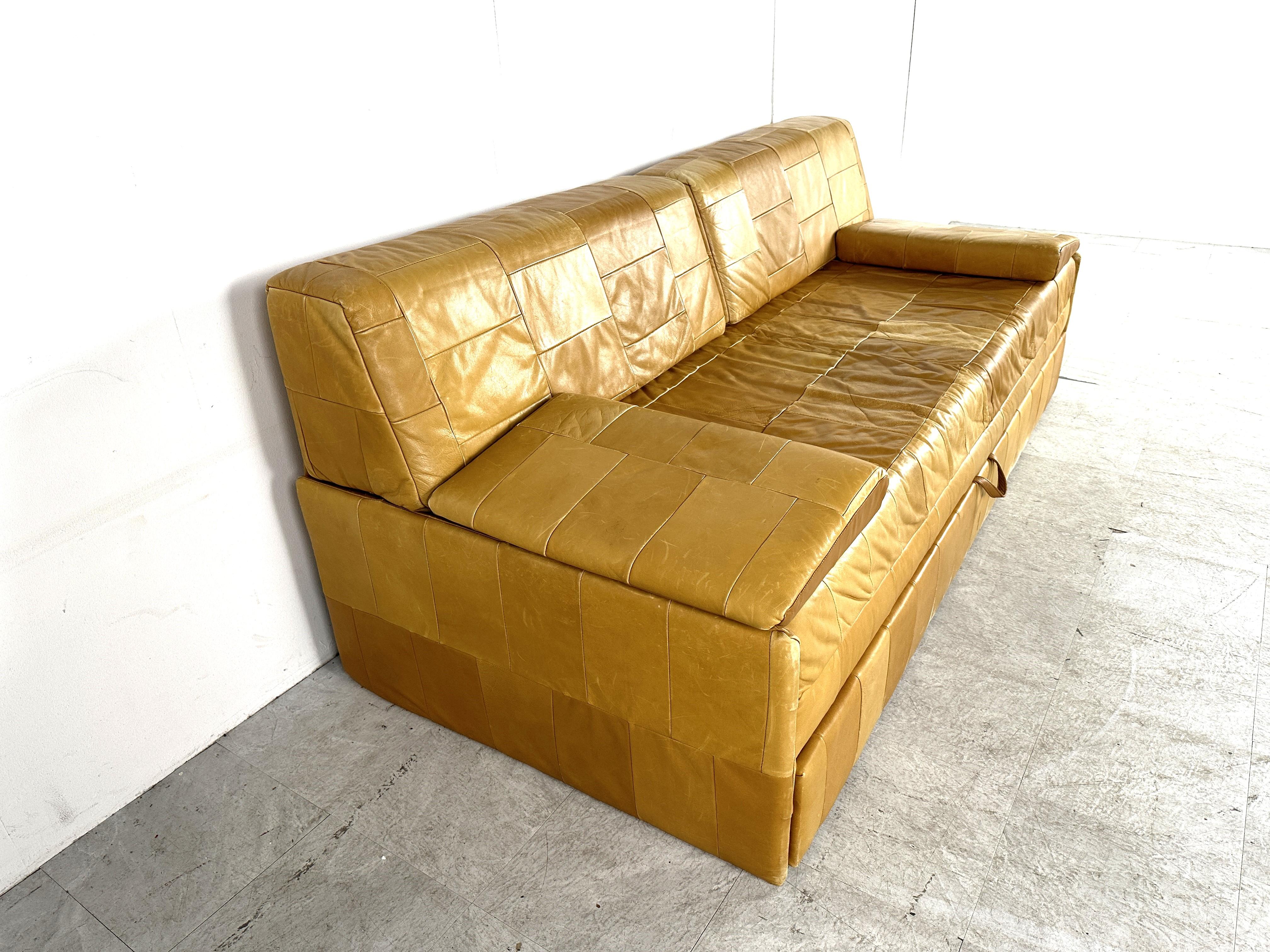 Leather Vintage patchwork leather daybed, 1970s
