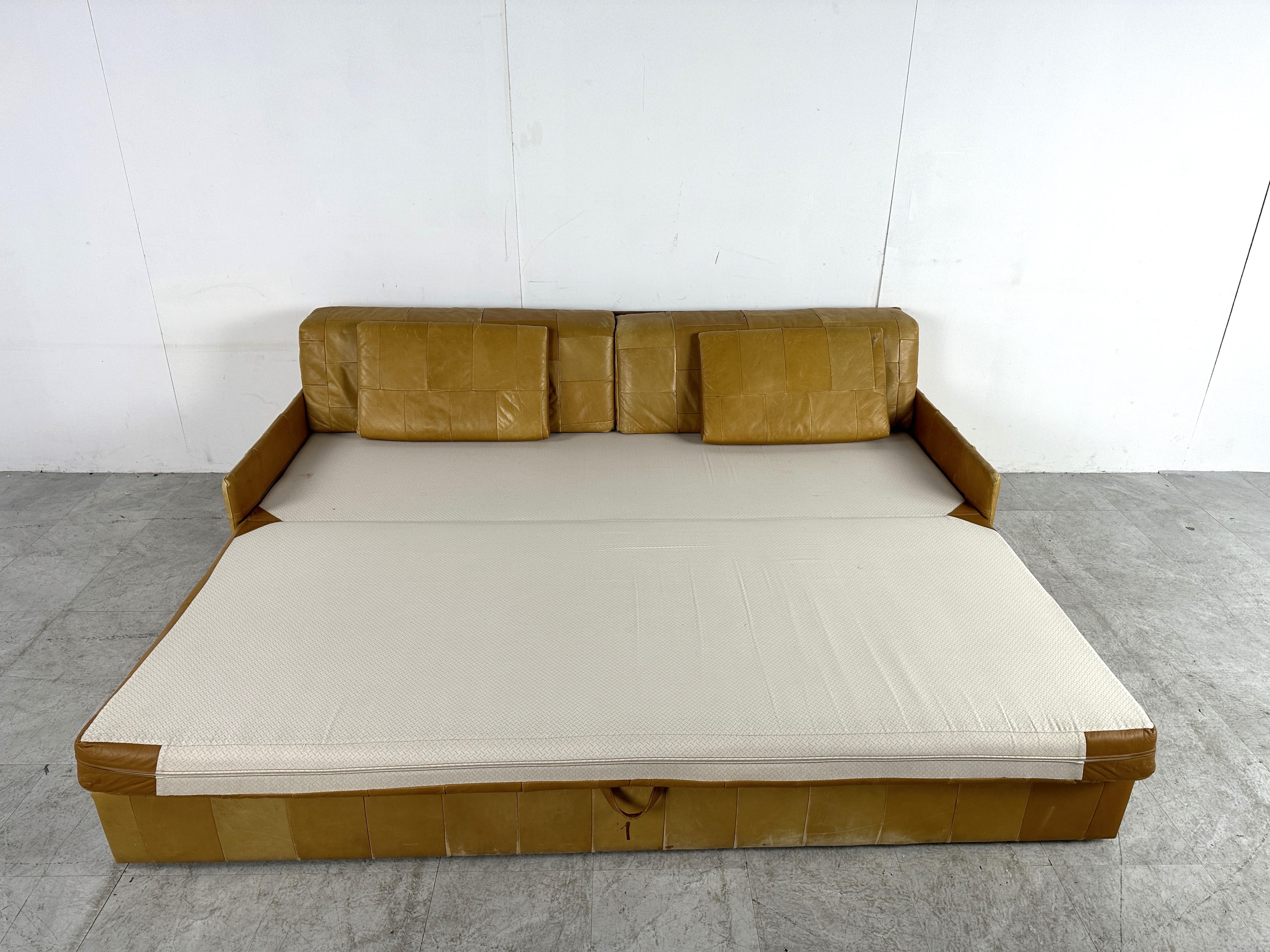 Vintage patchwork leather daybed, 1970s 2