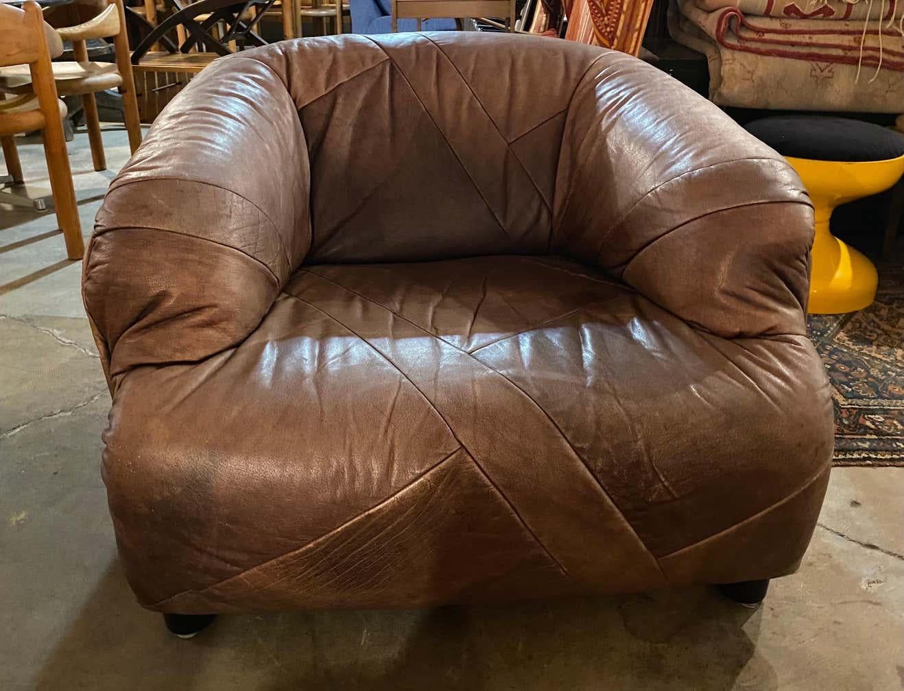 Vintage Patchwork Leather Loveseat and Chair 4