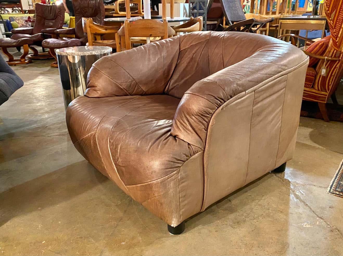 Vintage Patchwork Leather Loveseat and Chair 9