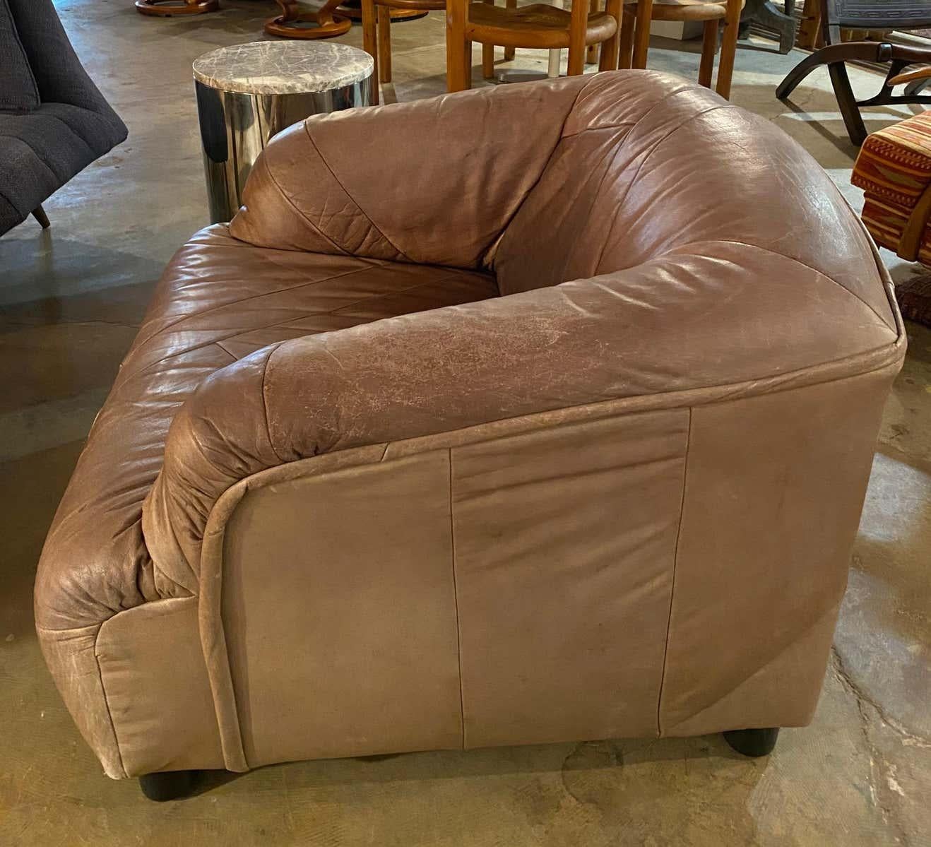 Late 20th Century Vintage Patchwork Leather Loveseat and Chair